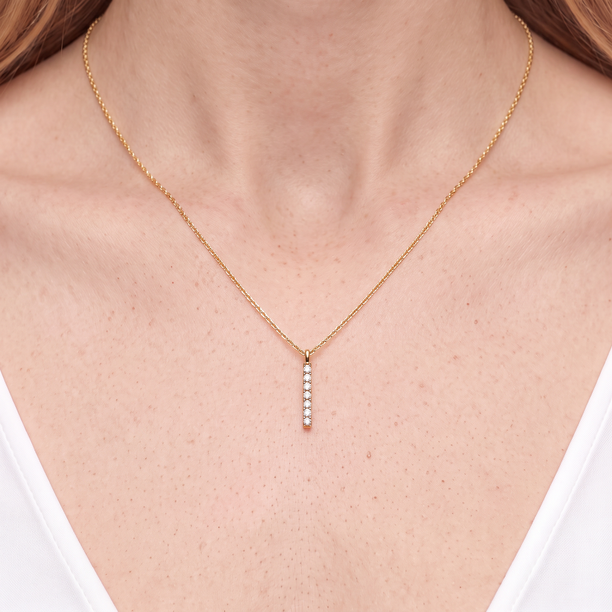 14K gold necklace with 0.07ct lab-grown white diamonds 42 cm - 5