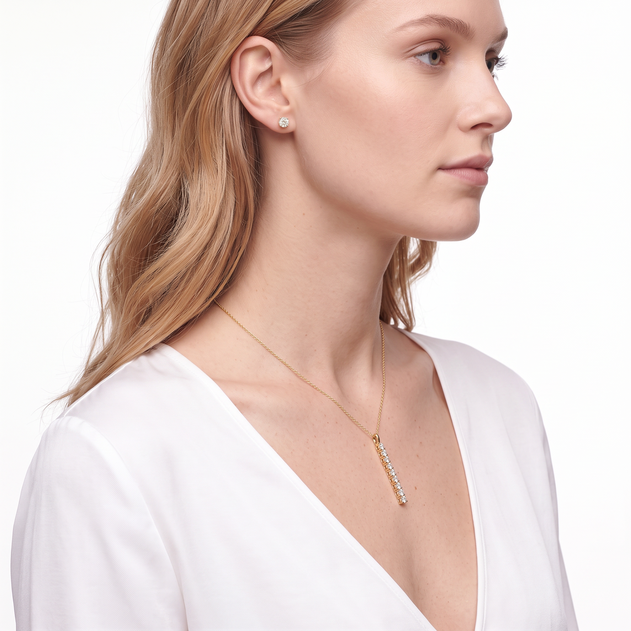 14K gold necklace with 0.12ct lab-grown white diamonds 42 cm - 5