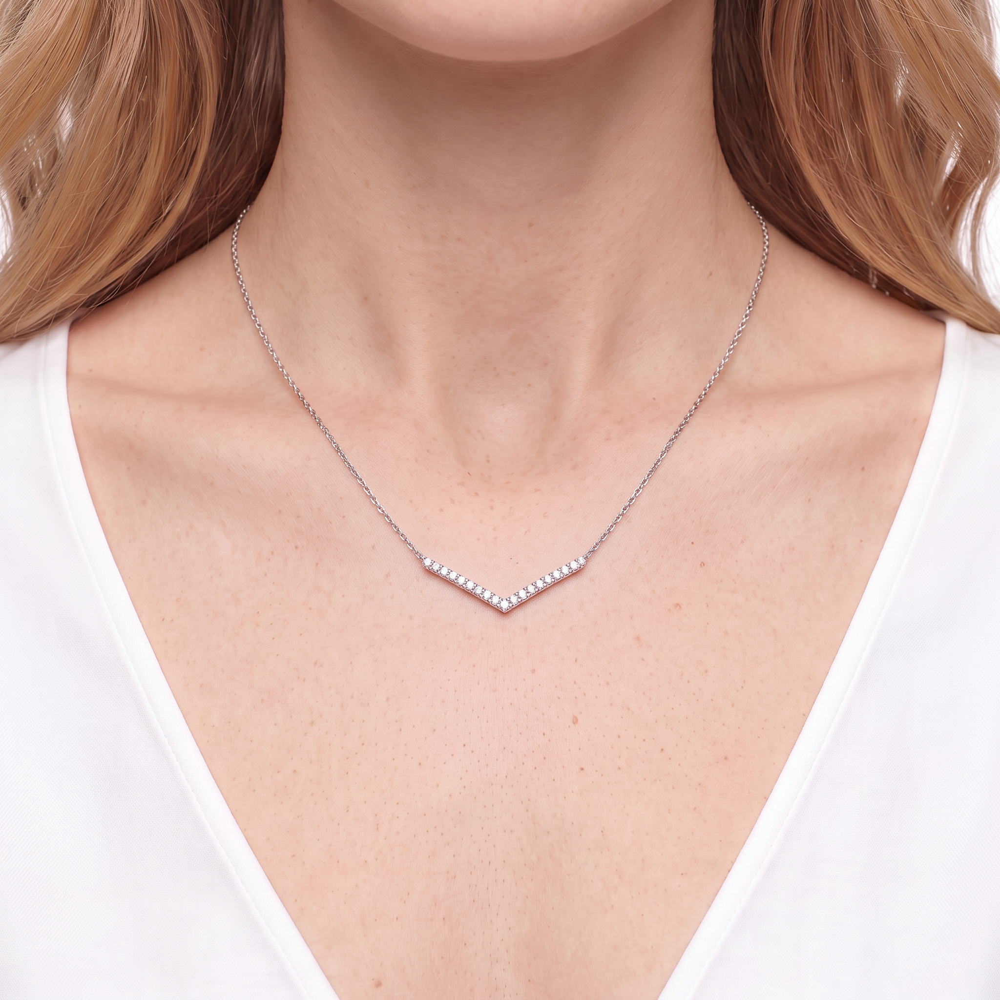14K white gold necklace with 0.15ct lab-grown white diamonds 42 cm - 4