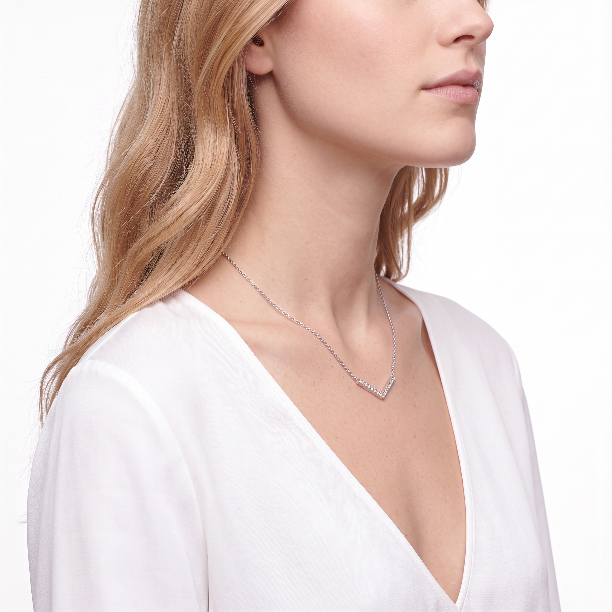 14K white gold necklace with 0.15ct lab-grown white diamonds 42 cm - 5