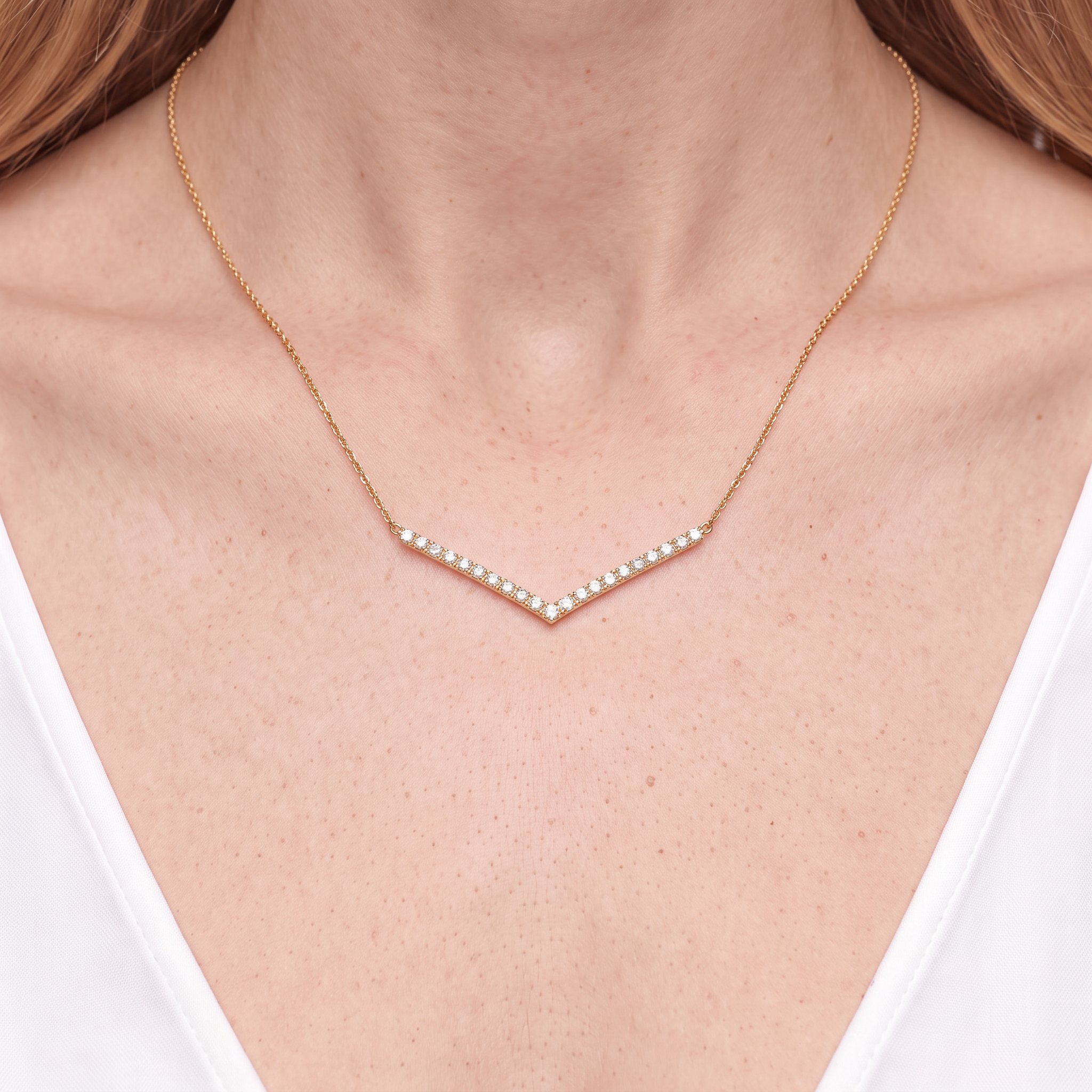 14K gold necklace with 0.15ct lab-grown white diamonds 42 cm - 4