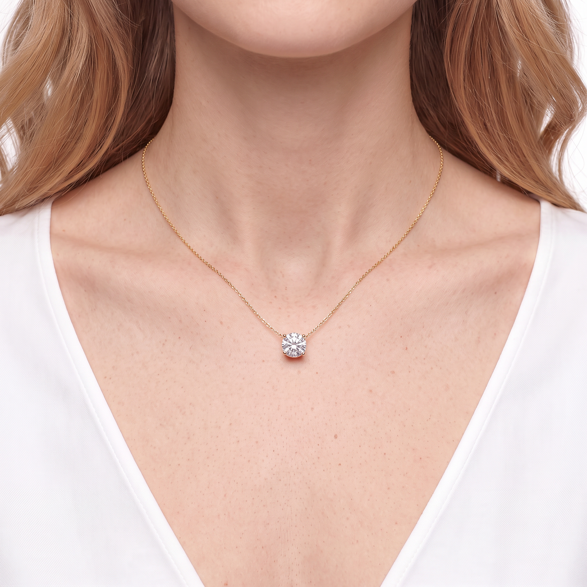 14K gold necklace with 0.5ct lab-grown white diamond 45 cm - 4