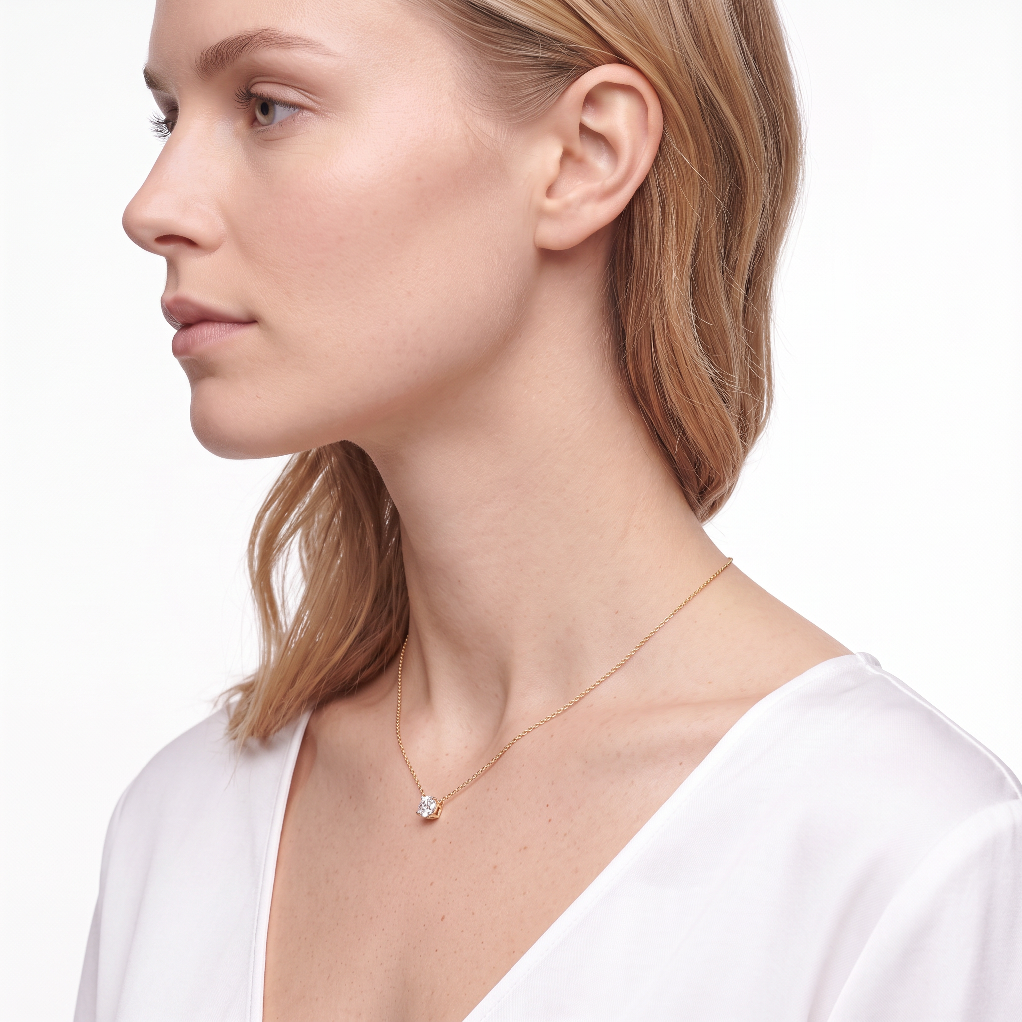 14K gold necklace with 0.5ct lab-grown white diamond 45 cm - 5