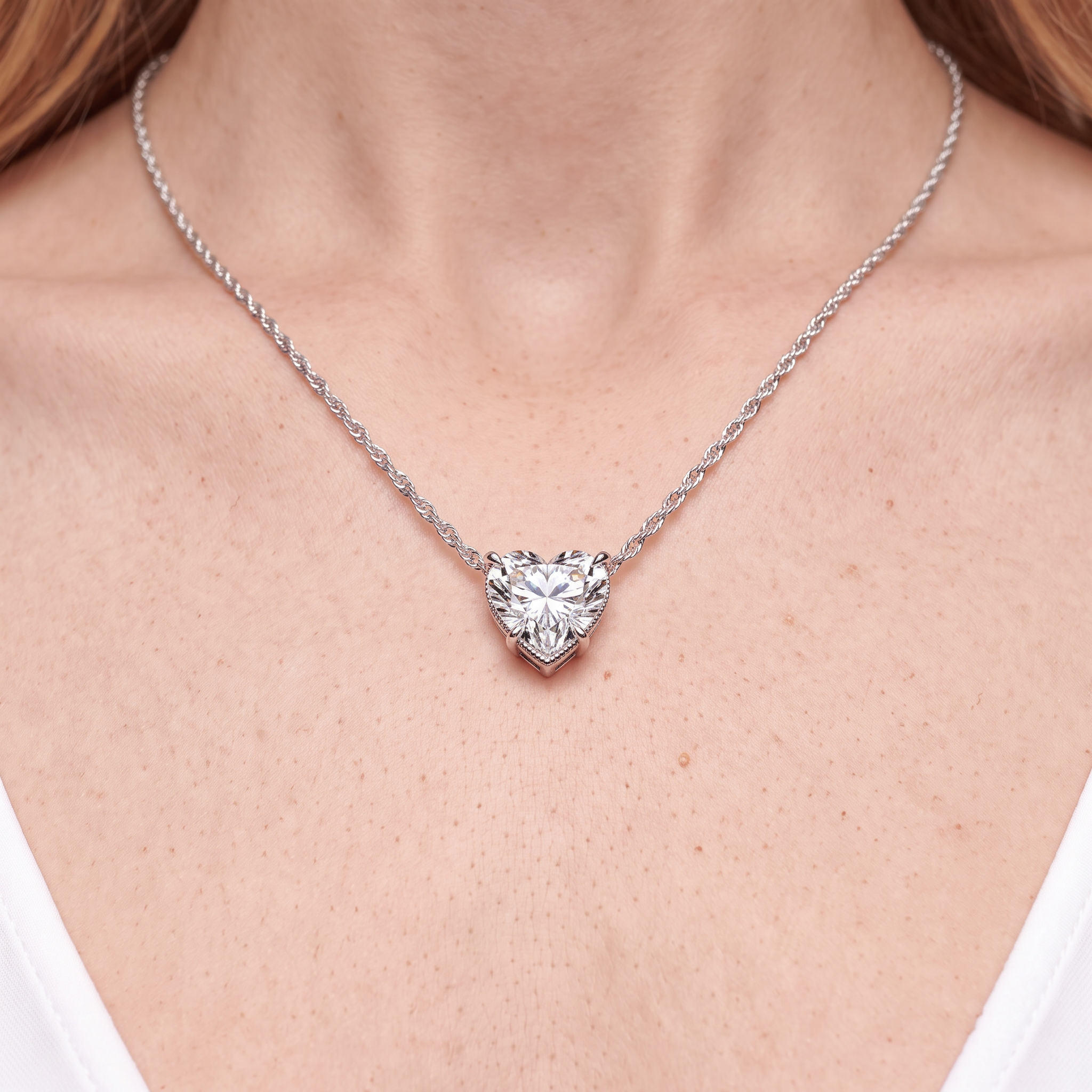 14K white gold necklace with 0.5ct heart cut lab-grown white diamond 48 cm - 4