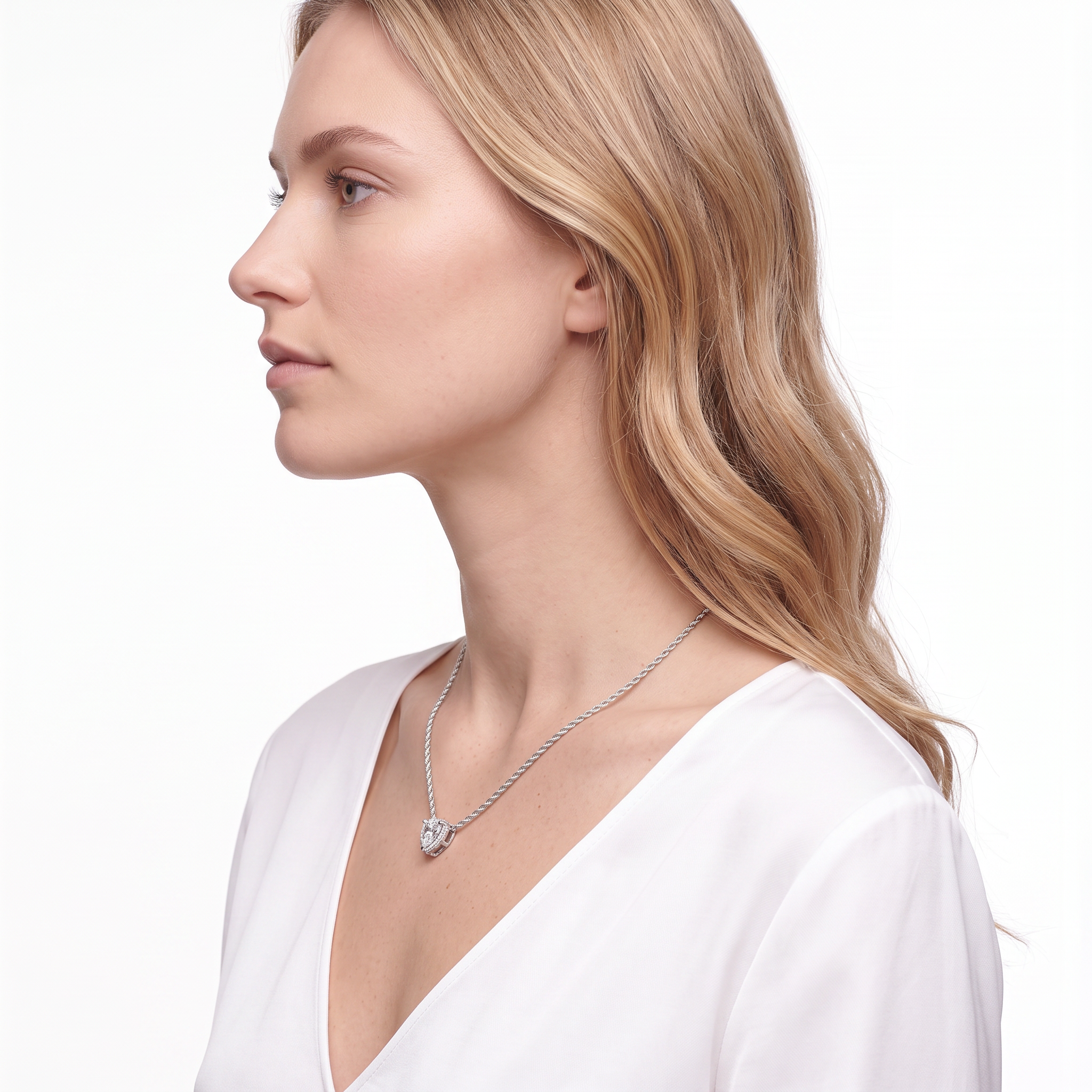 14K white gold necklace with 0.5ct heart cut lab-grown white diamond 48 cm - 5