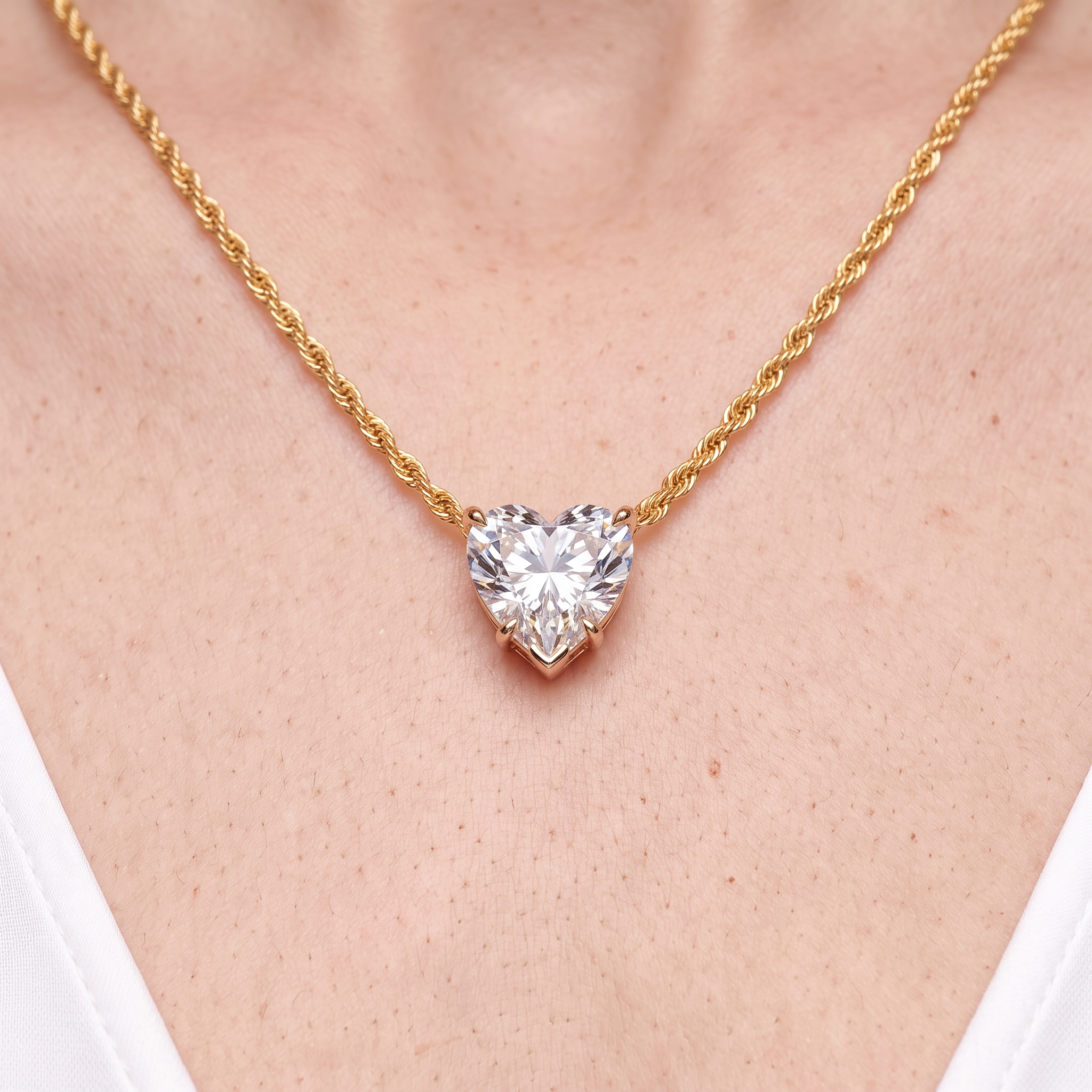 14K gold necklace with 0.5ct heart cut lab-grown white diamond 48 cm - 4