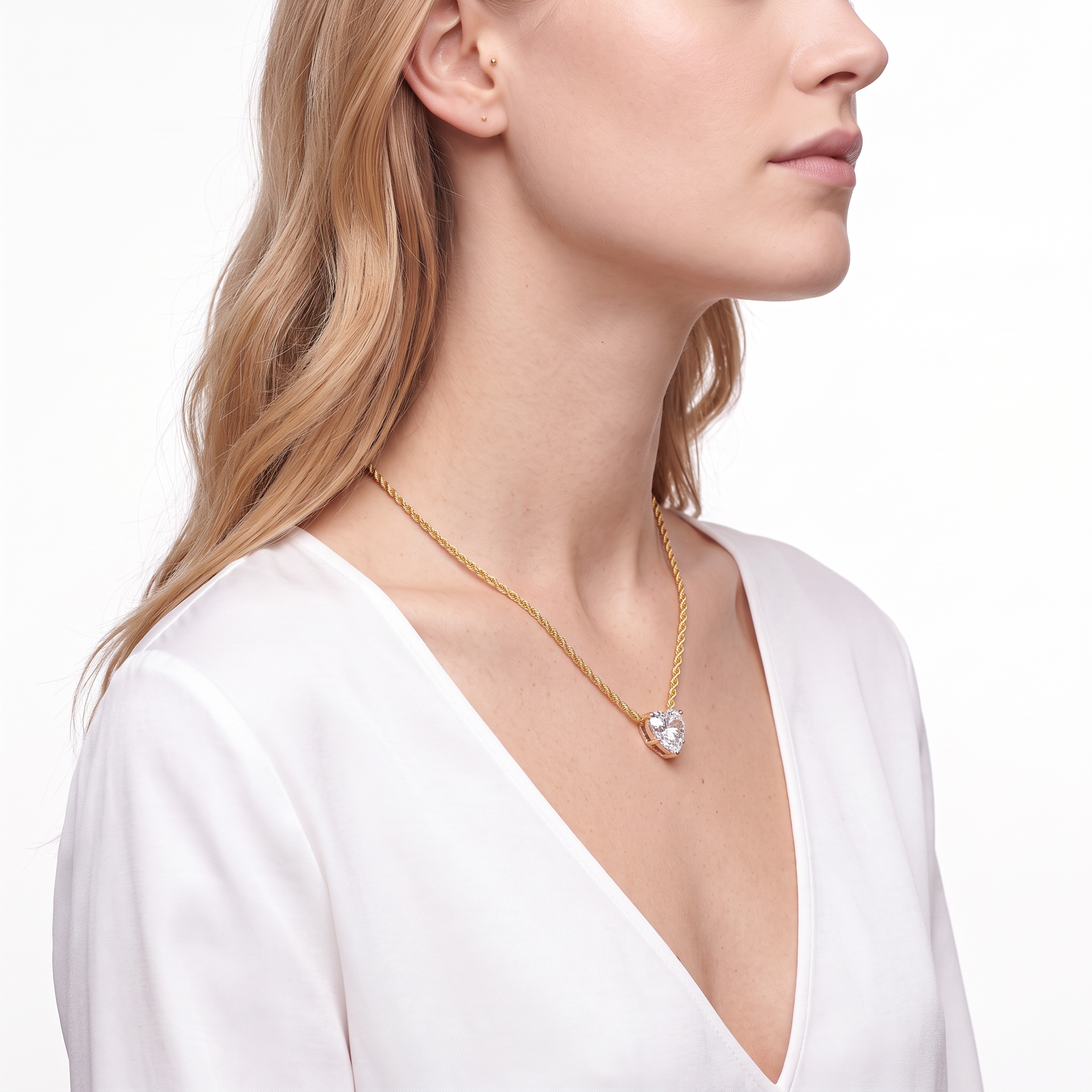 14K gold necklace with 0.5ct heart cut lab-grown white diamond 48 cm - 5
