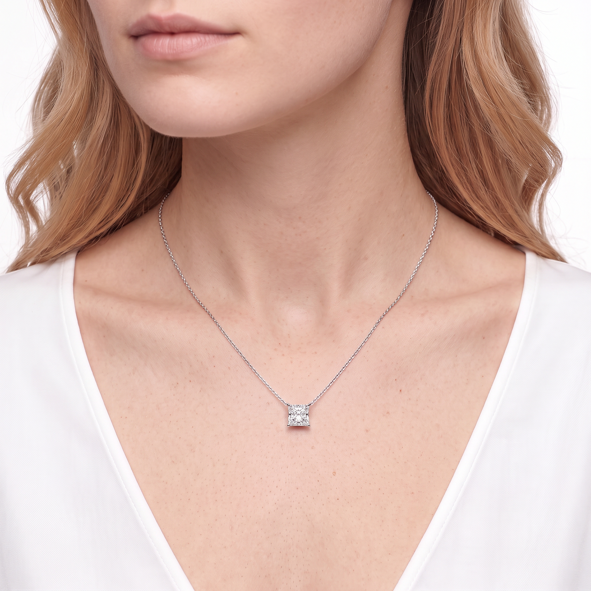 14K white gold necklace with 0.5ct princess cut lab-grown white diamond 48 cm - 4