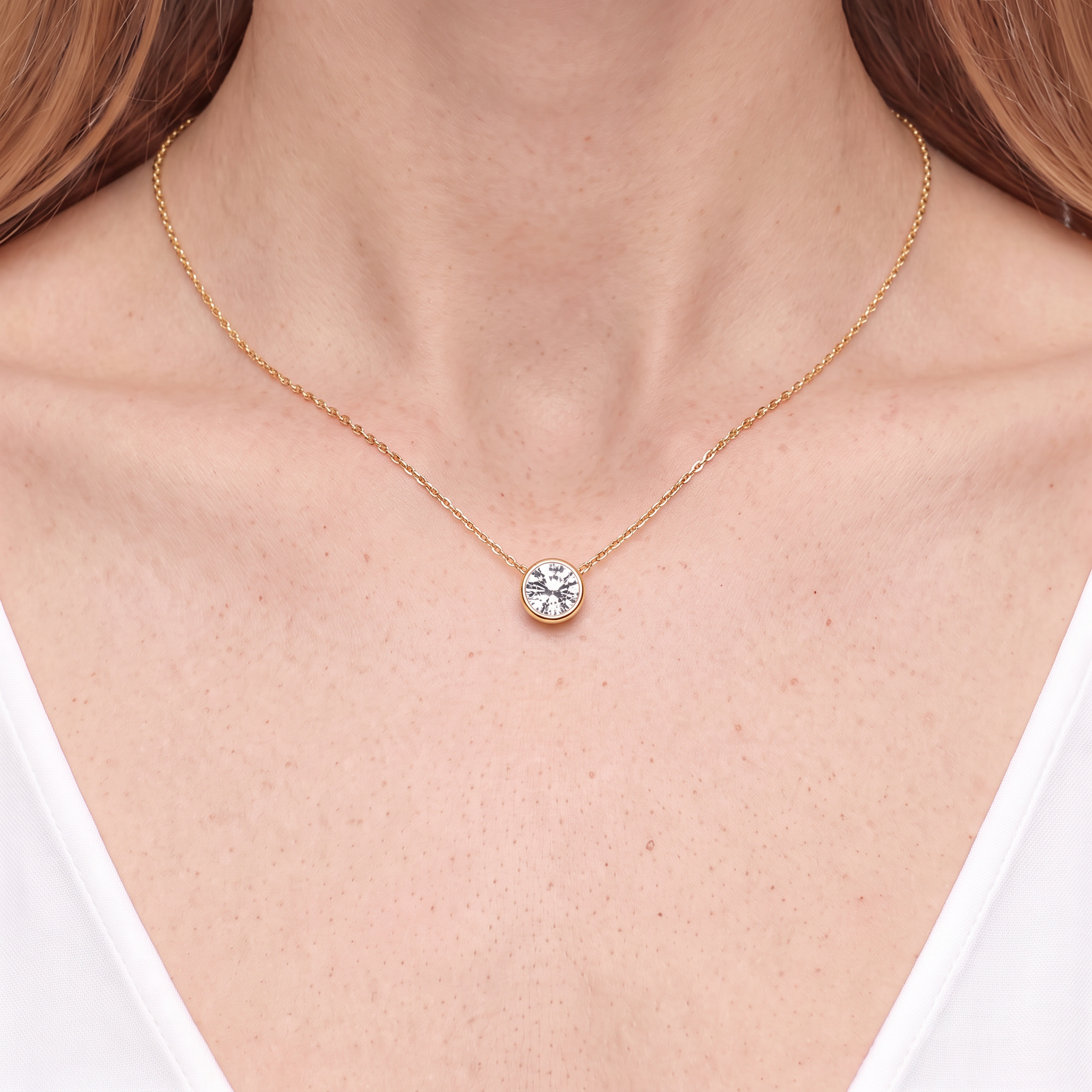 14K gold necklace with 0.1ct white diamond 45 cm - 4