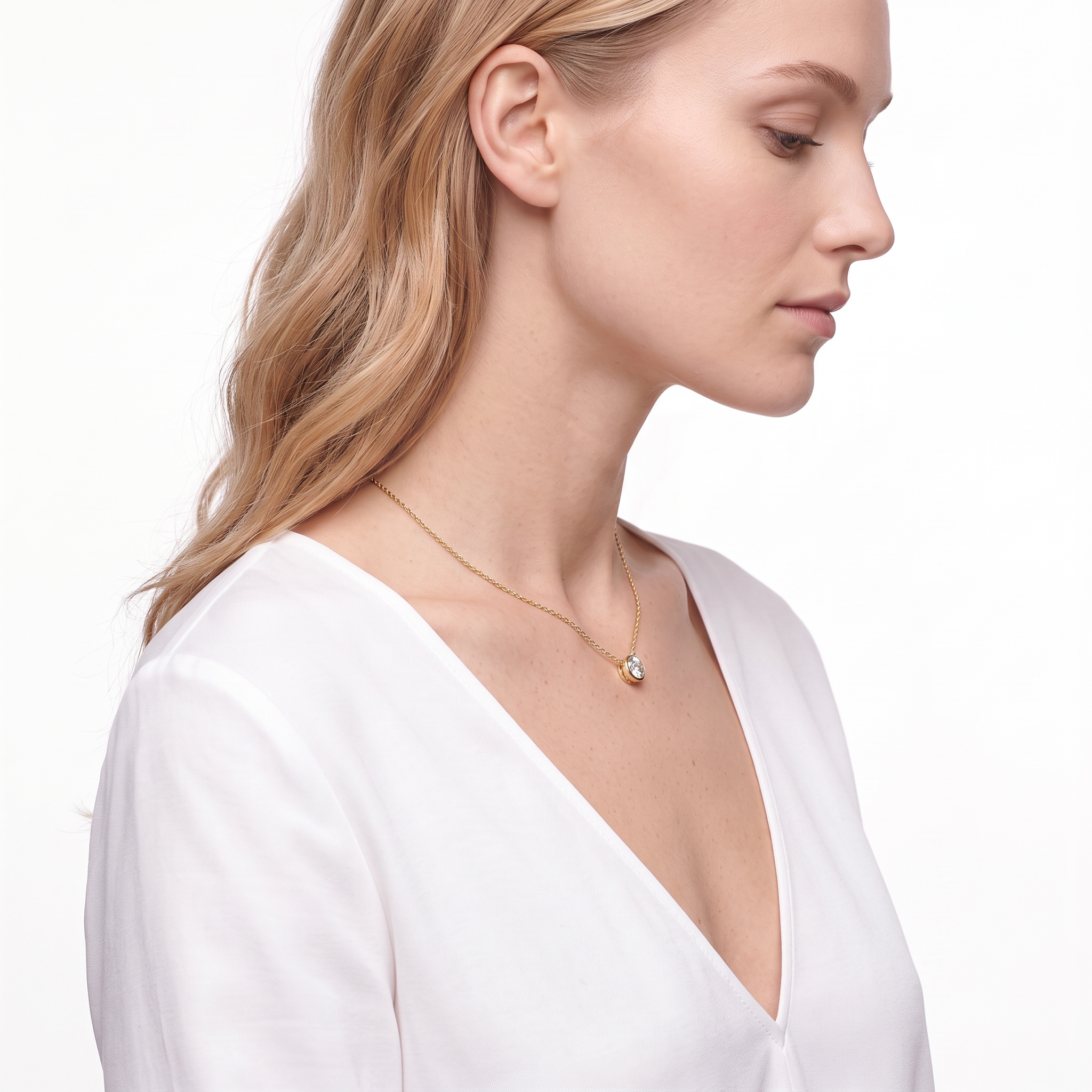 14K gold necklace with 0.1ct white diamond 45 cm - 5