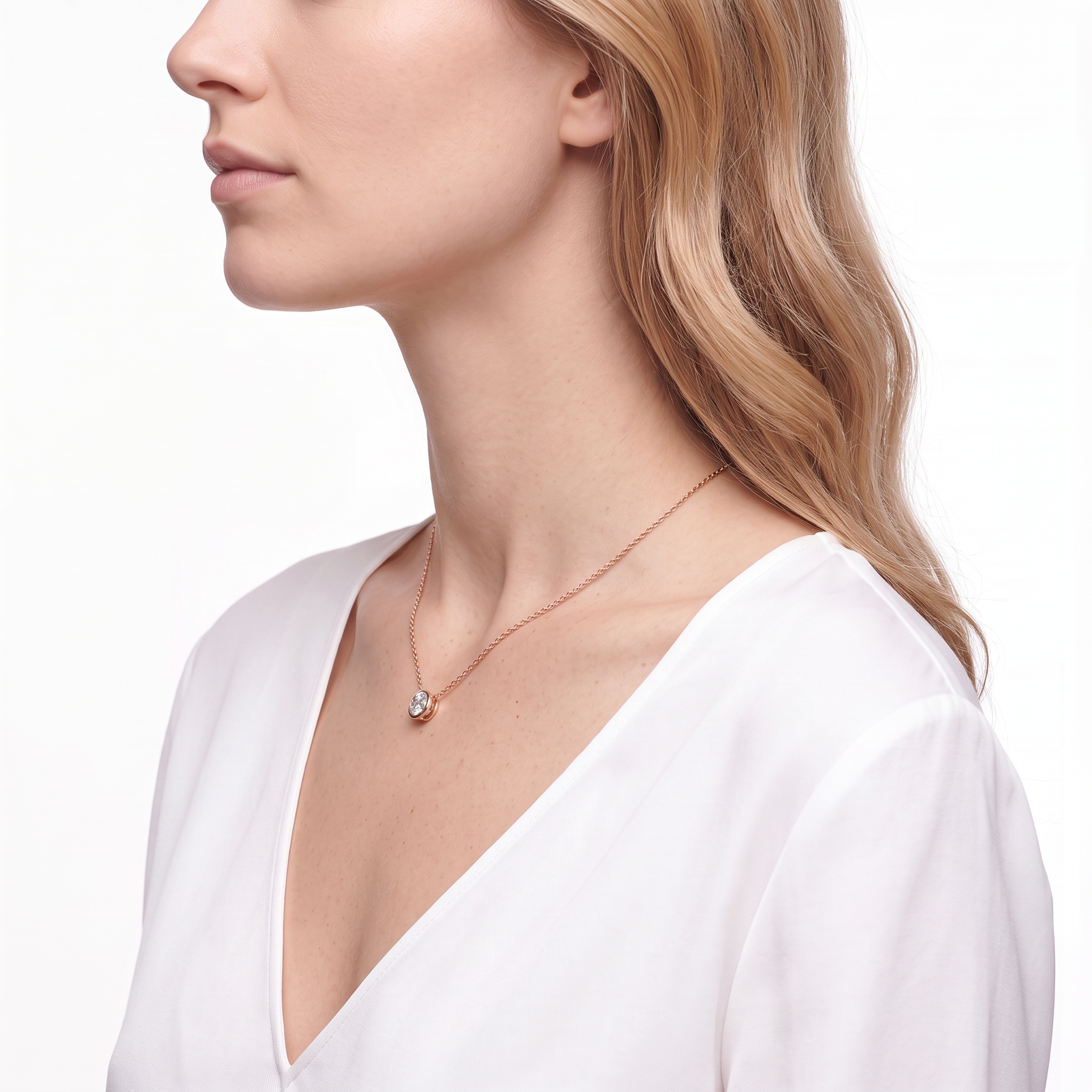14K gold necklace with 0.5ct lab-grown white diamond 45 cm - 5