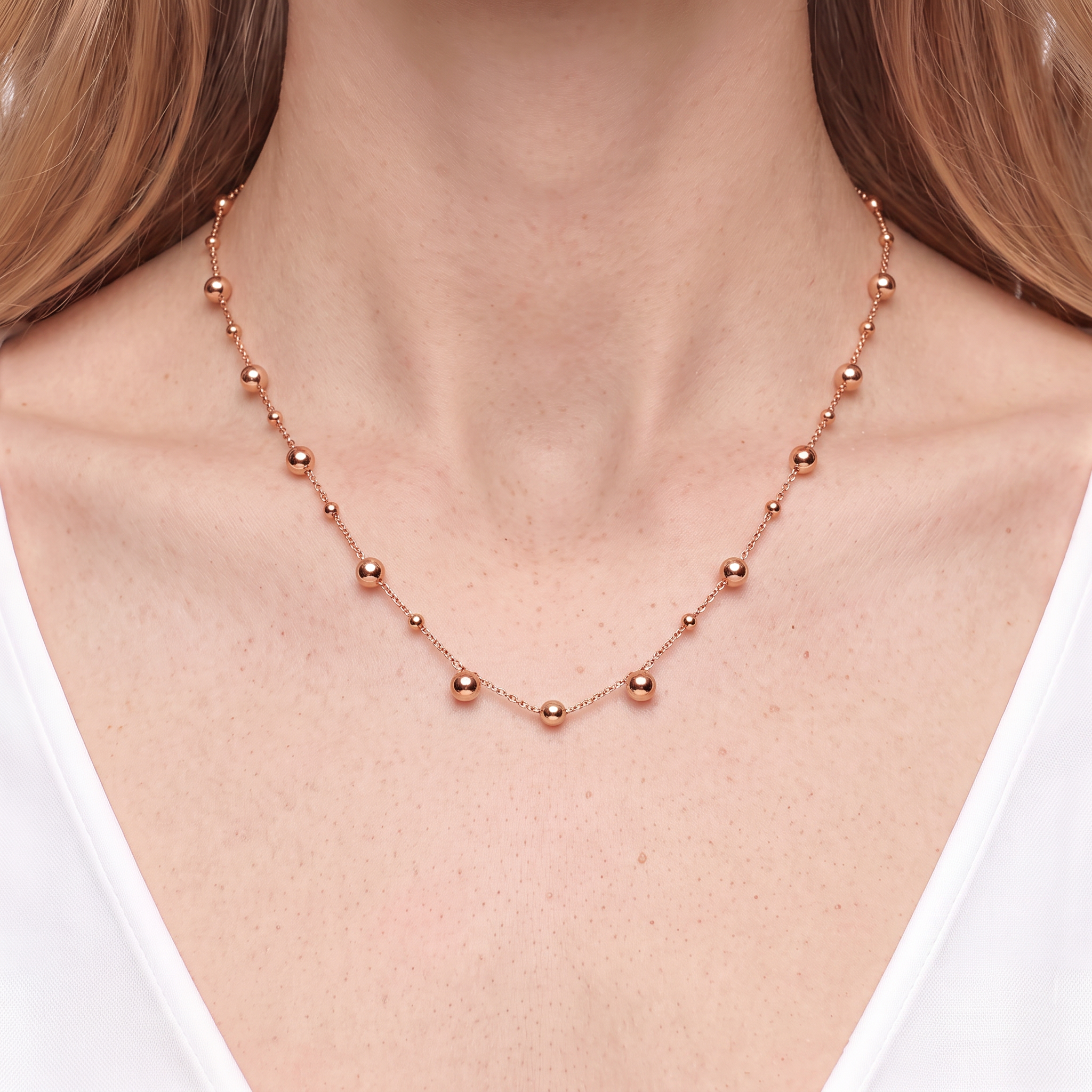 Gold bead necklace 14K 45 cm - 6