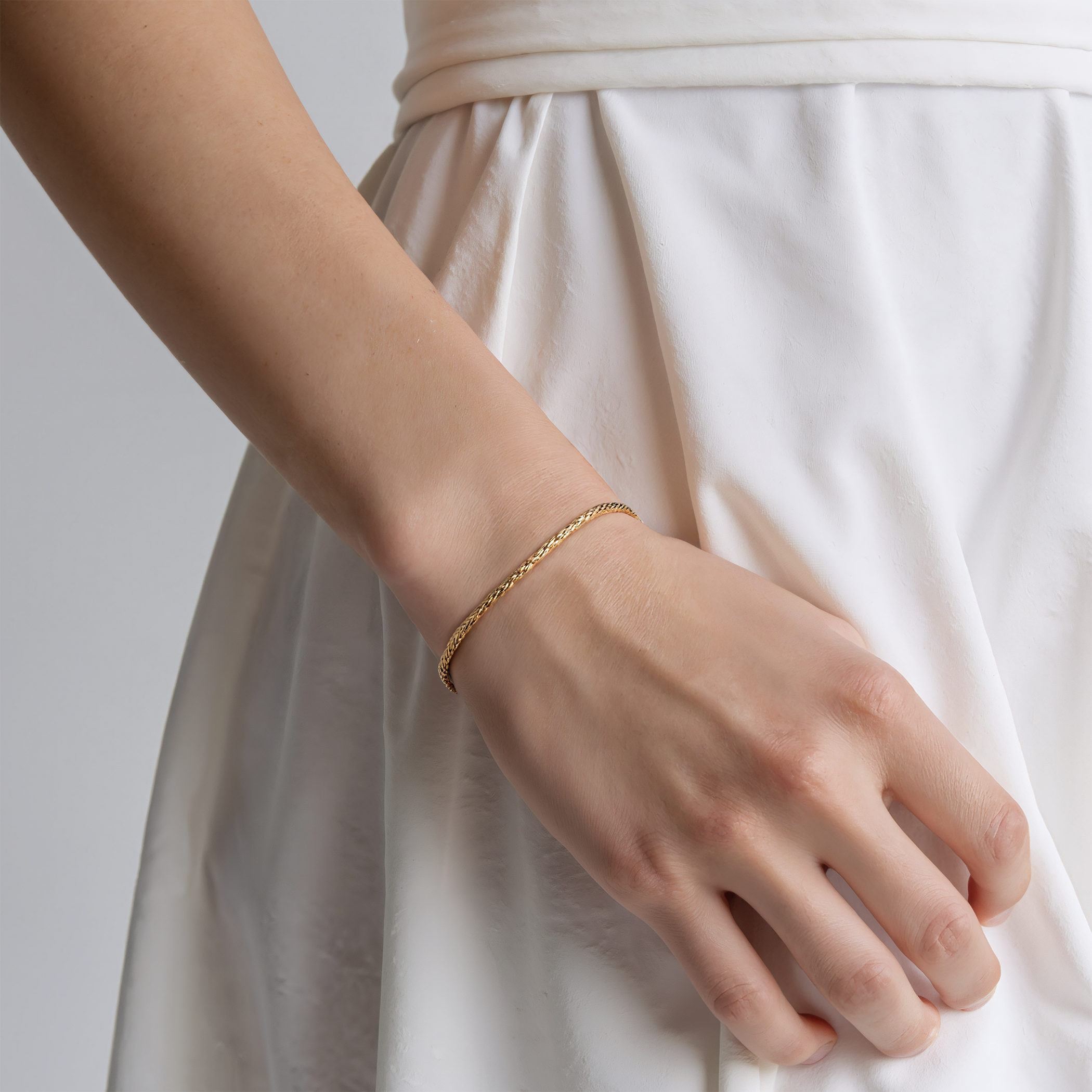 Chain bracelet fox tail in white-yellow gold 585 0,7mm 19cm - 5