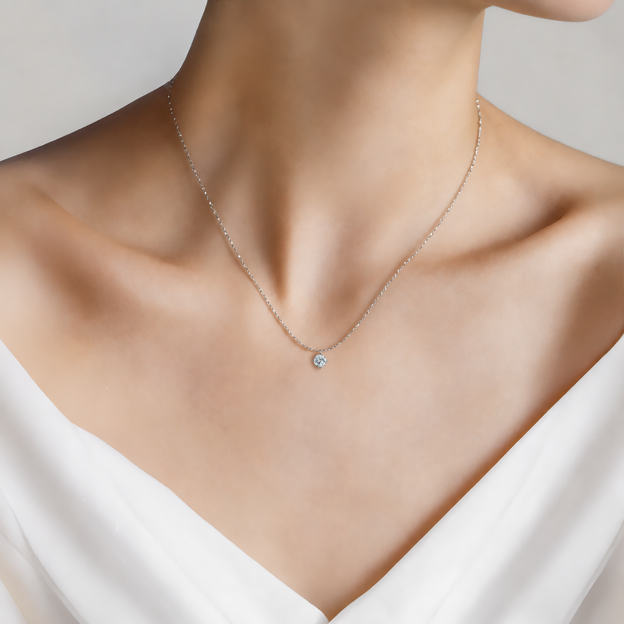 Naszyjnik z białego złota 585 z białym diamentem 0.25ct 42 cm - 4