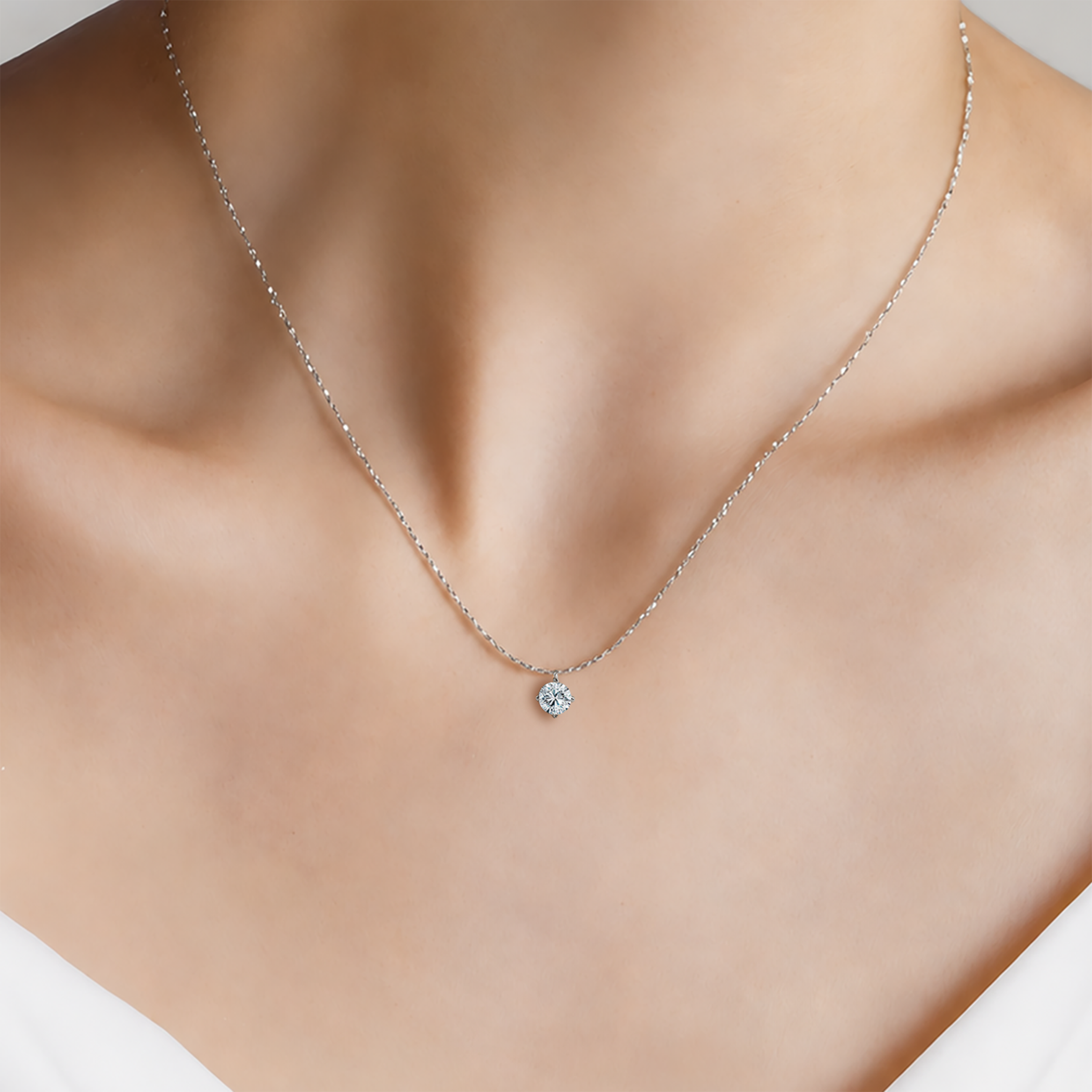 Naszyjnik z białego złota 585 z białym diamentem 0.25ct 42 cm - 5