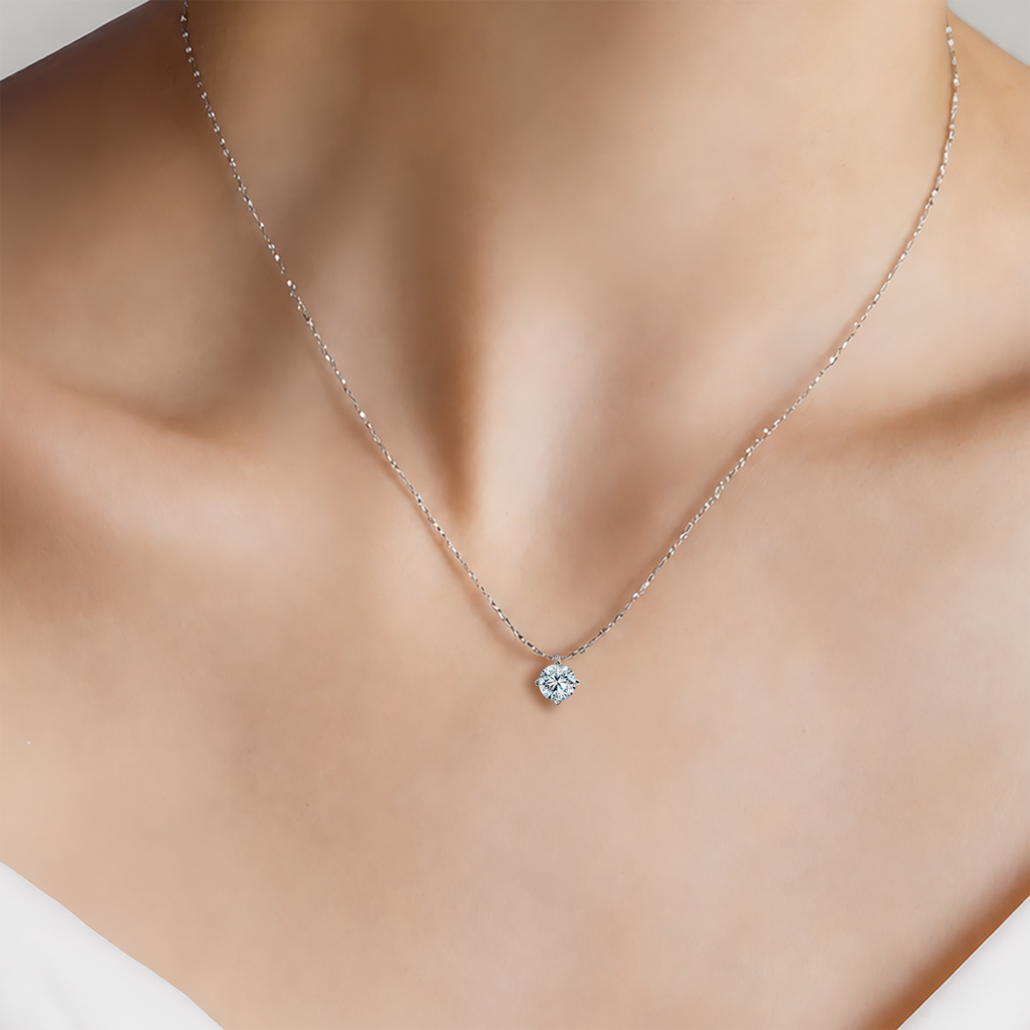 Naszyjnik z białego złota 585 z białym diamentem laboratoryjnym 1ct 42 cm - 5