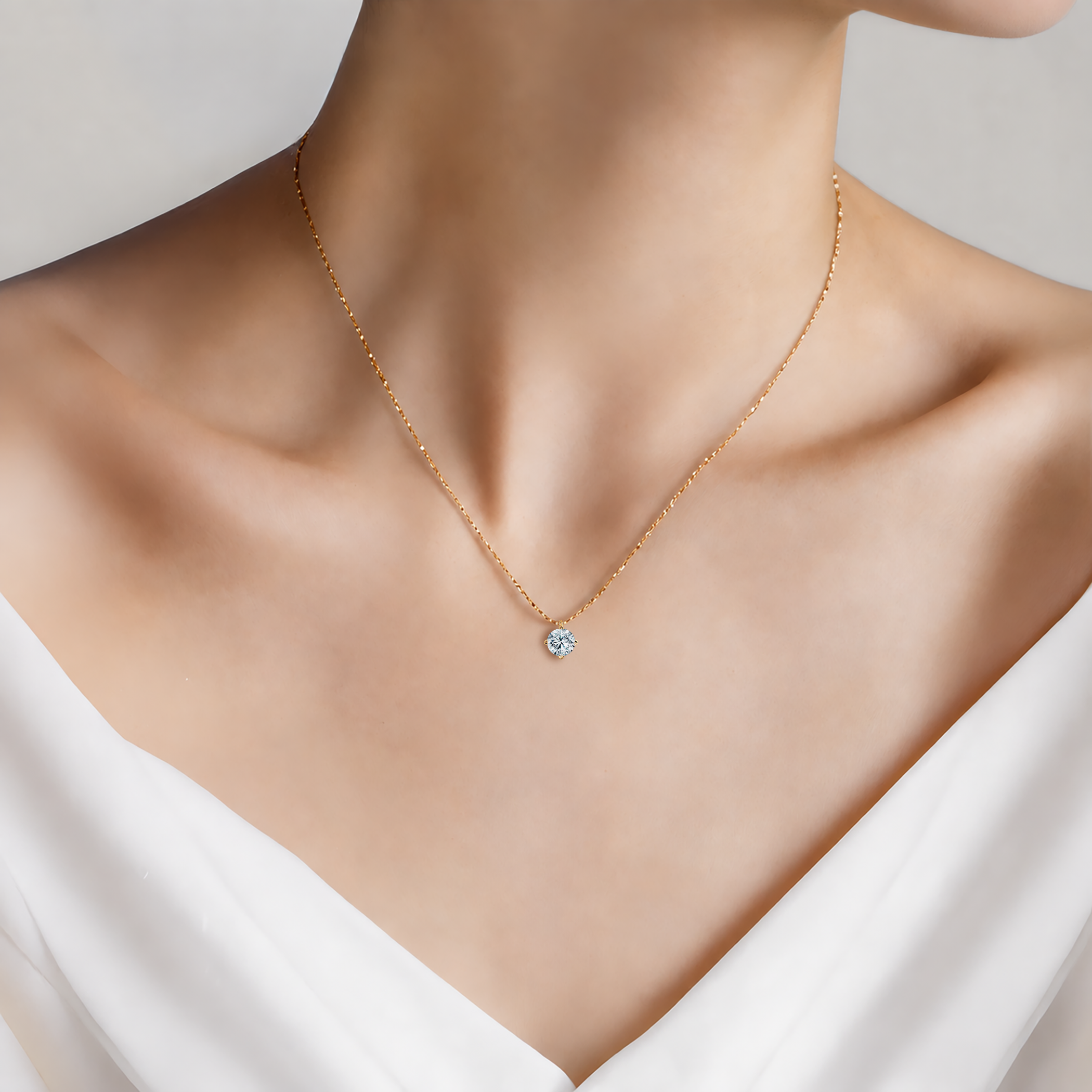 14K gold necklace with 1ct lab-grown white diamond 42 cm - 4