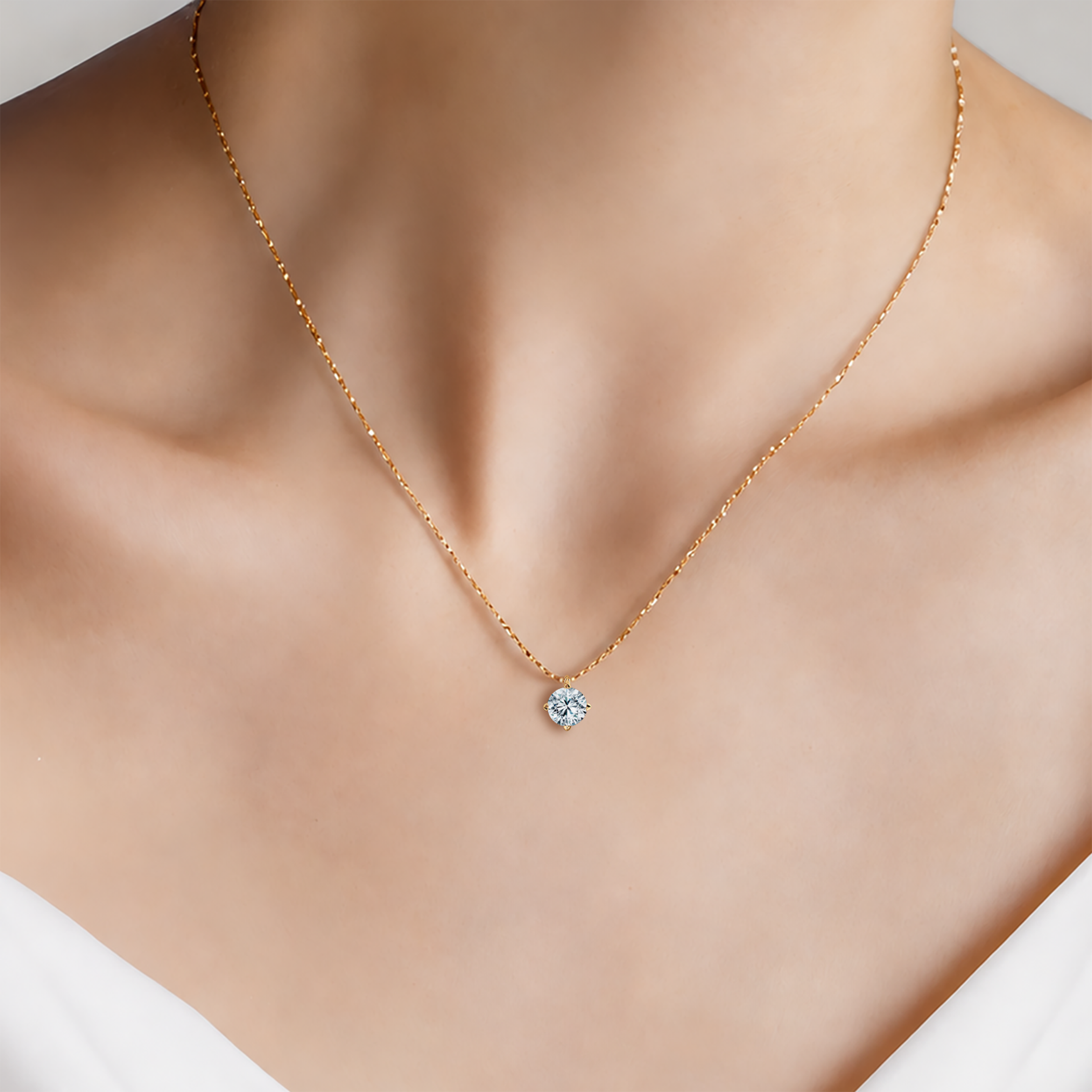 14K gold necklace with 1ct lab-grown white diamond 42 cm - 5