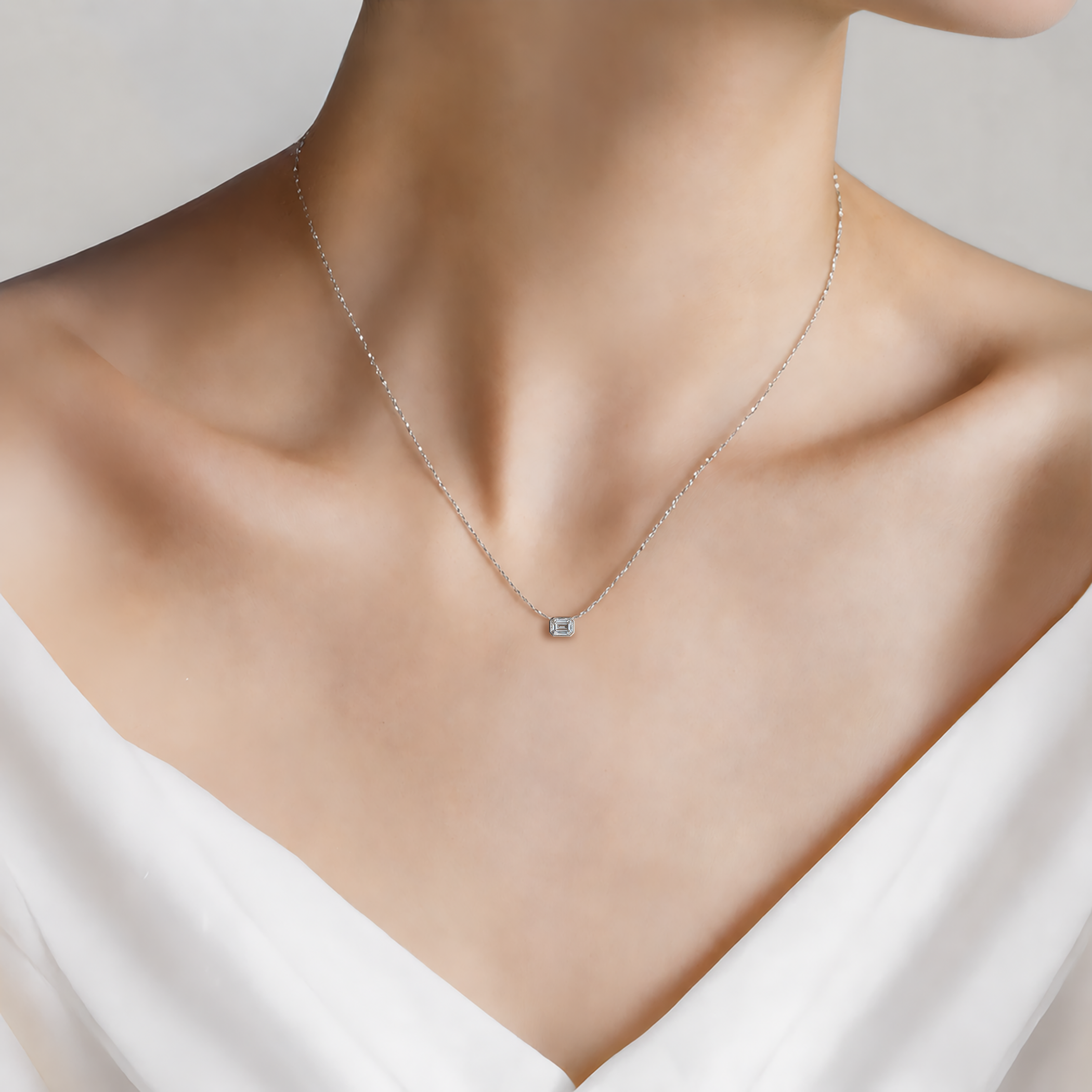 Naszyjnik z białego złota 585 z białym diamentem 0.08ct 42 cm - 4