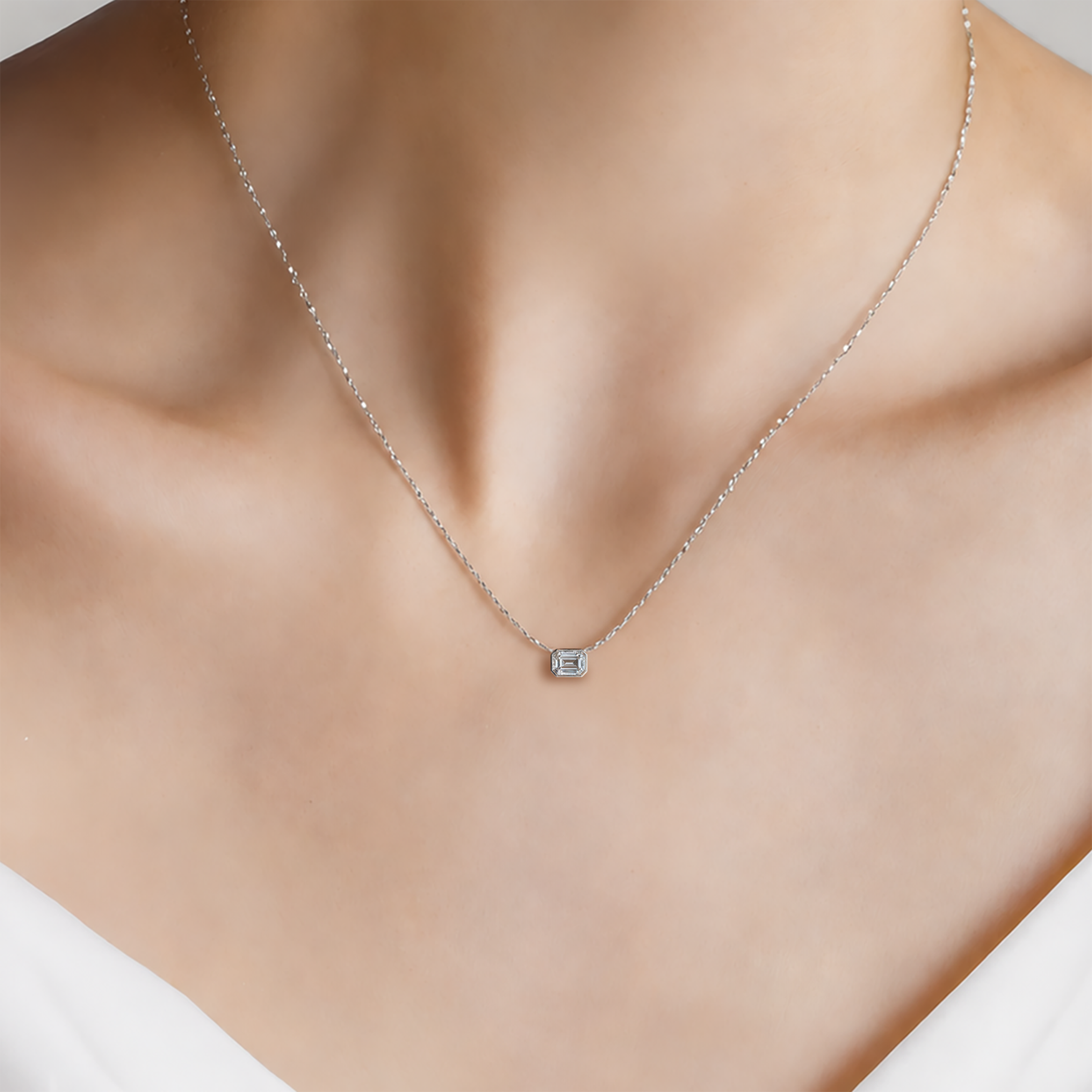 Naszyjnik z białego złota 585 z białym diamentem 0.08ct 42 cm - 5