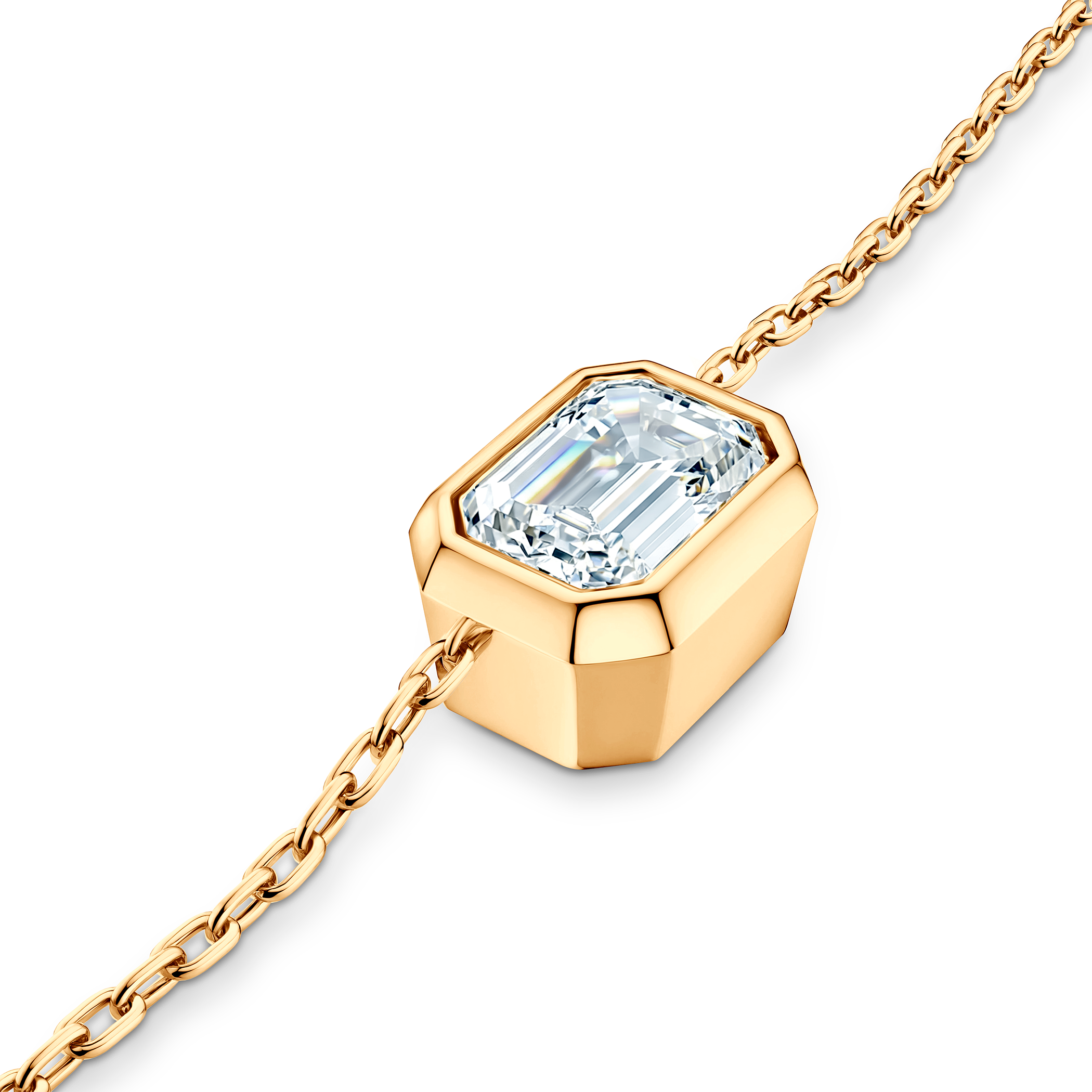 14K gold necklace with 0.08ct white diamond 42 cm - 3