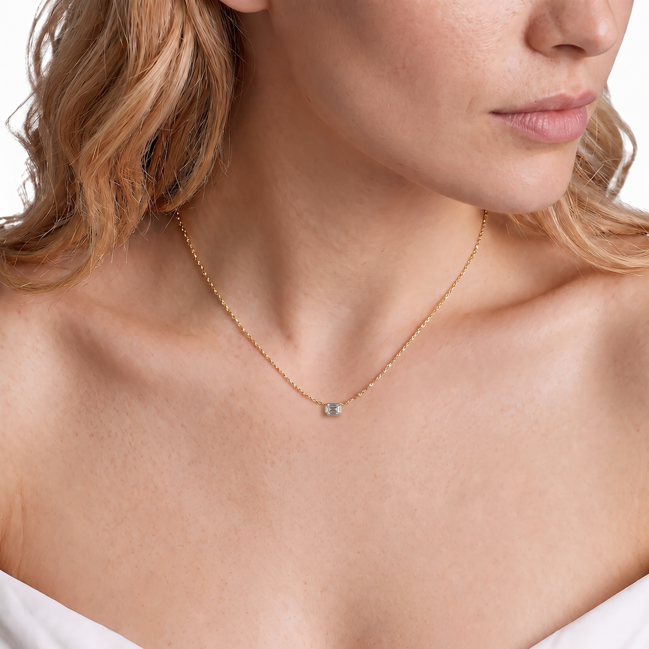 14K gold necklace with 0.08ct white diamond 42 cm - 5