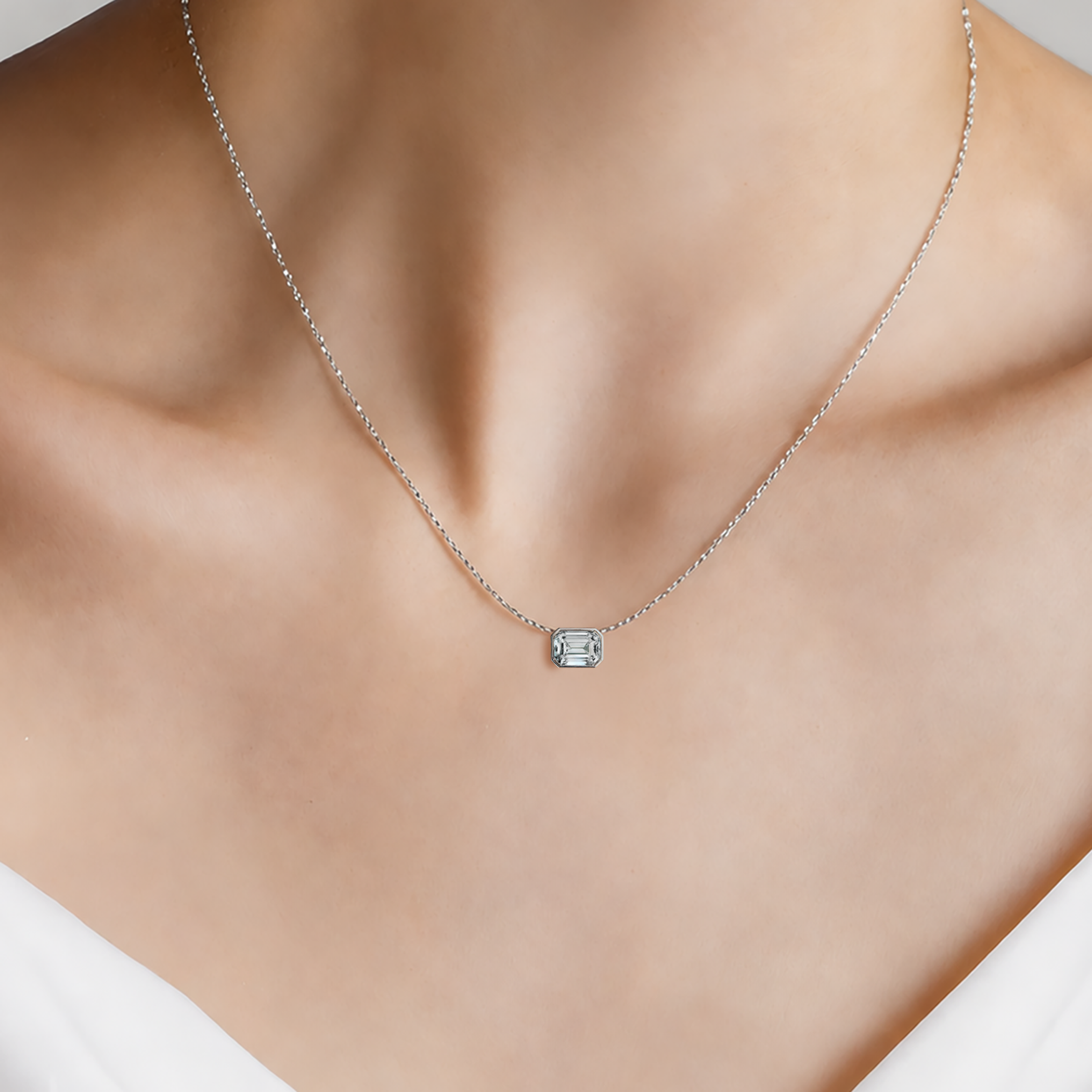 Naszyjnik z białego złota 585 z białym diamentem laboratoryjnym 1ct 42 cm - 5