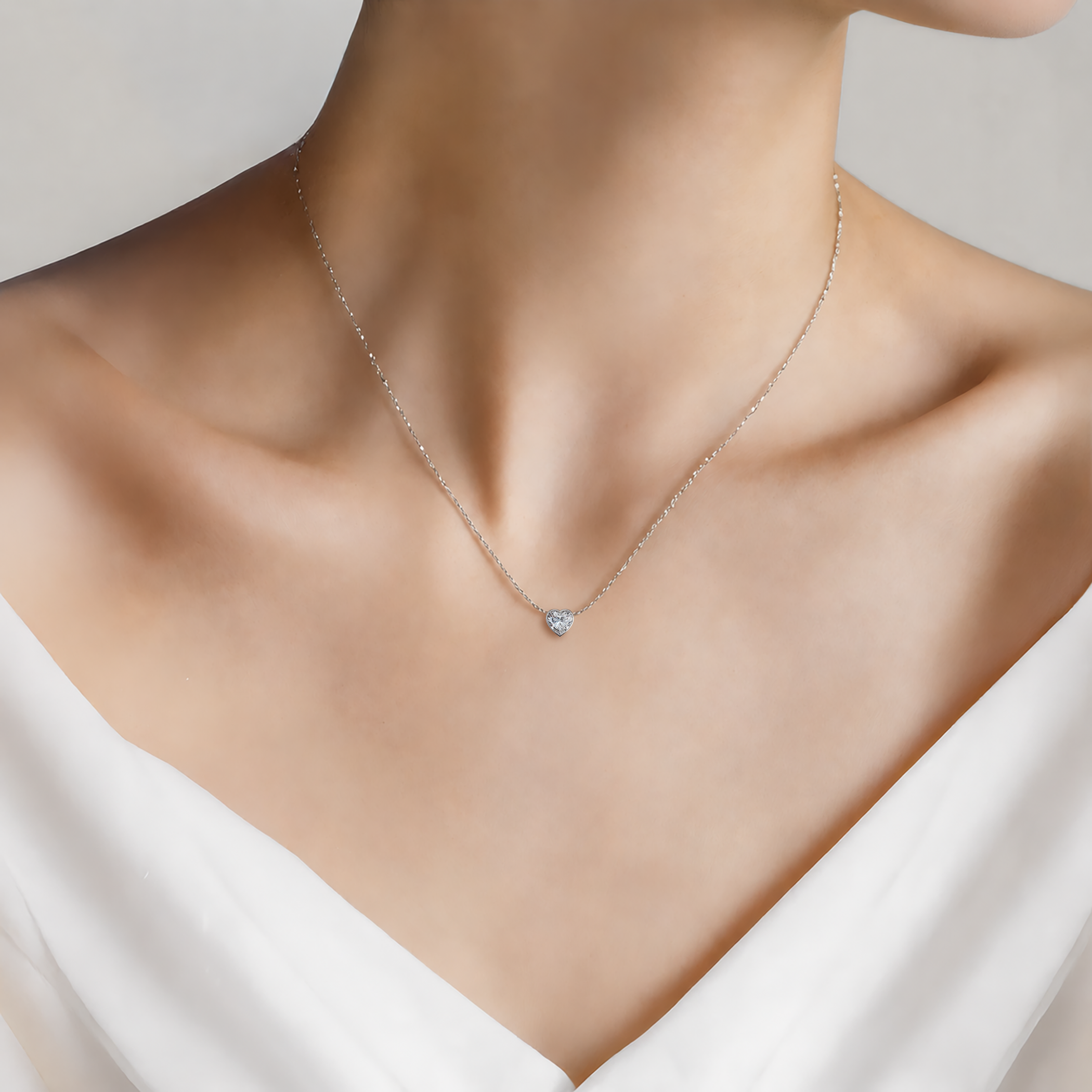 14K white gold necklace with 0.08ct lab-grown white diamond 42 cm - 4