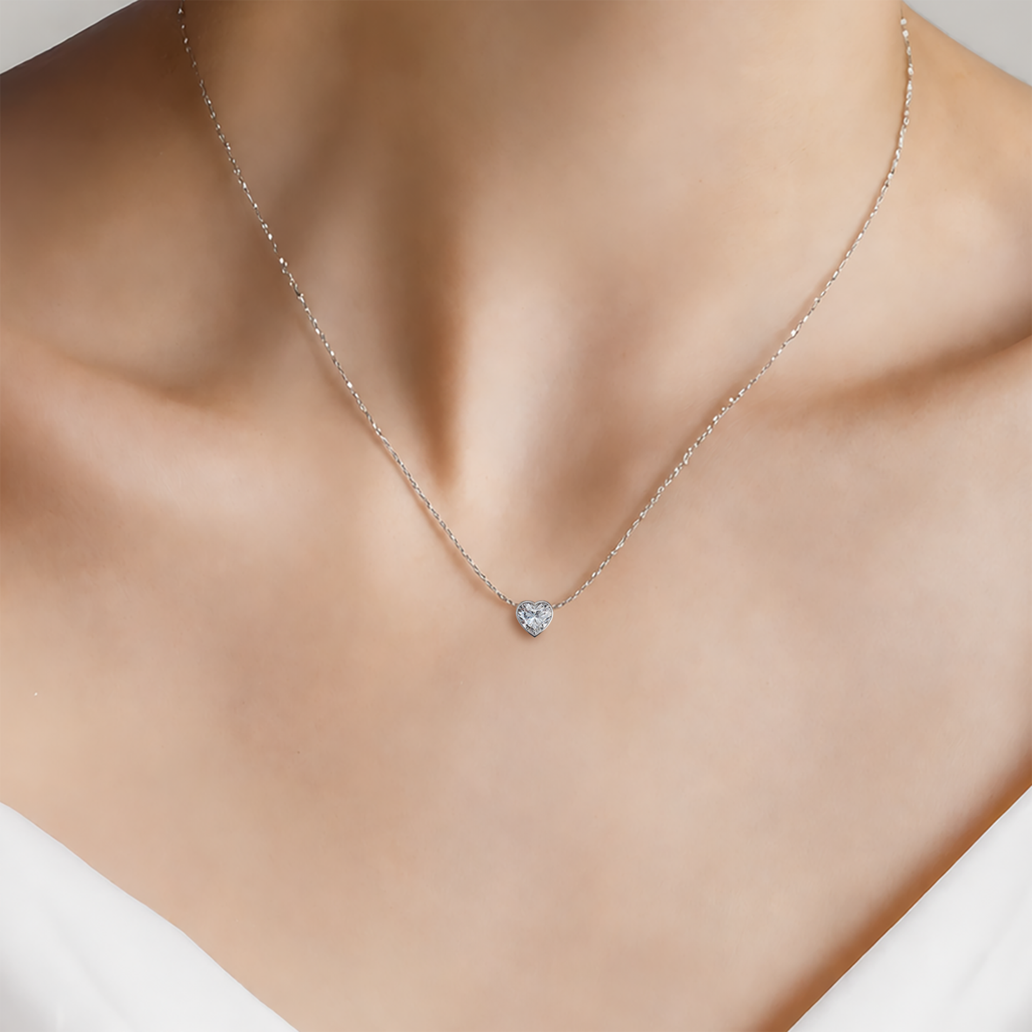 14K white gold necklace with 0.08ct lab-grown white diamond 42 cm - 5