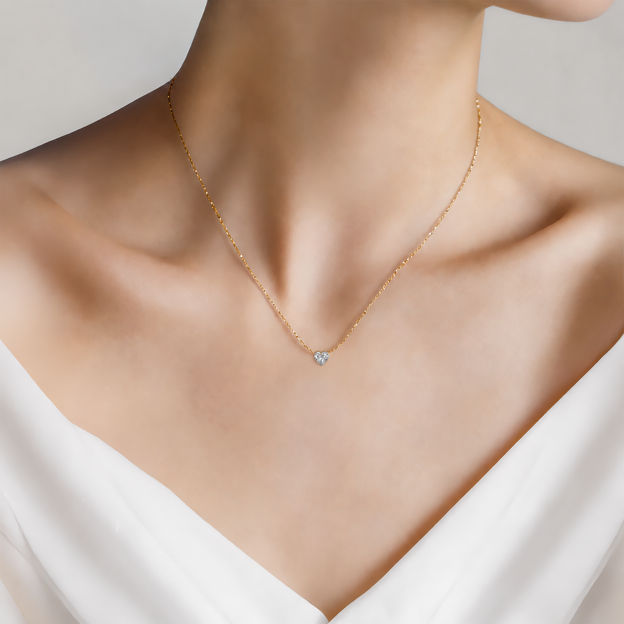 14K gold necklace with 1ct lab-grown white diamond 42 cm - 4