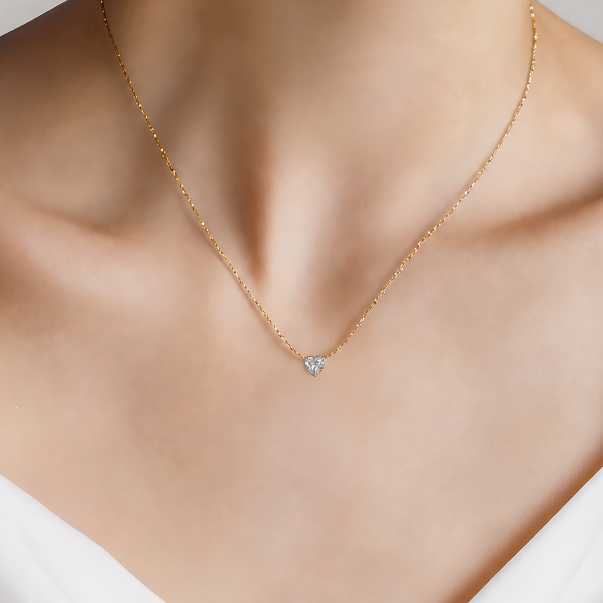 14K gold necklace with 1ct lab-grown white diamond 42 cm - 5