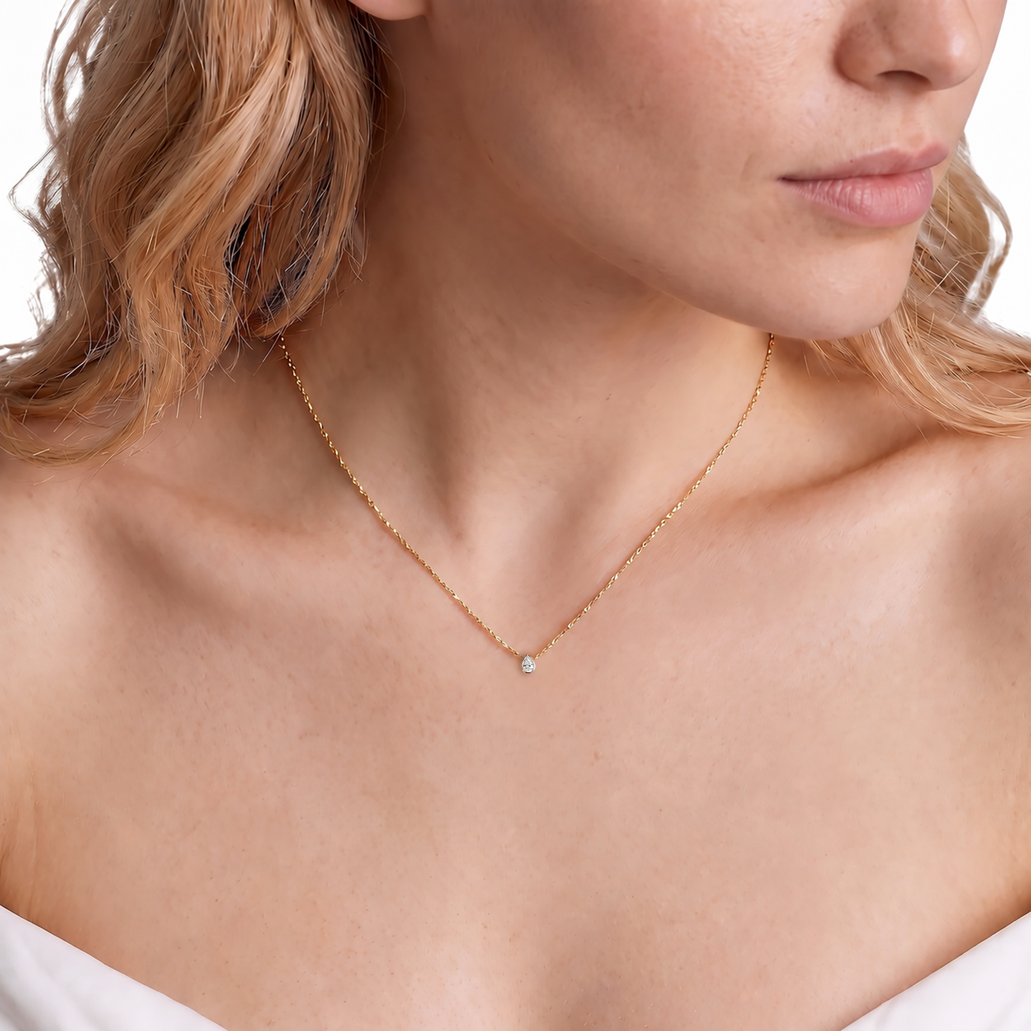 14K white gold necklace with 0.08ct white diamond 42 cm - 4