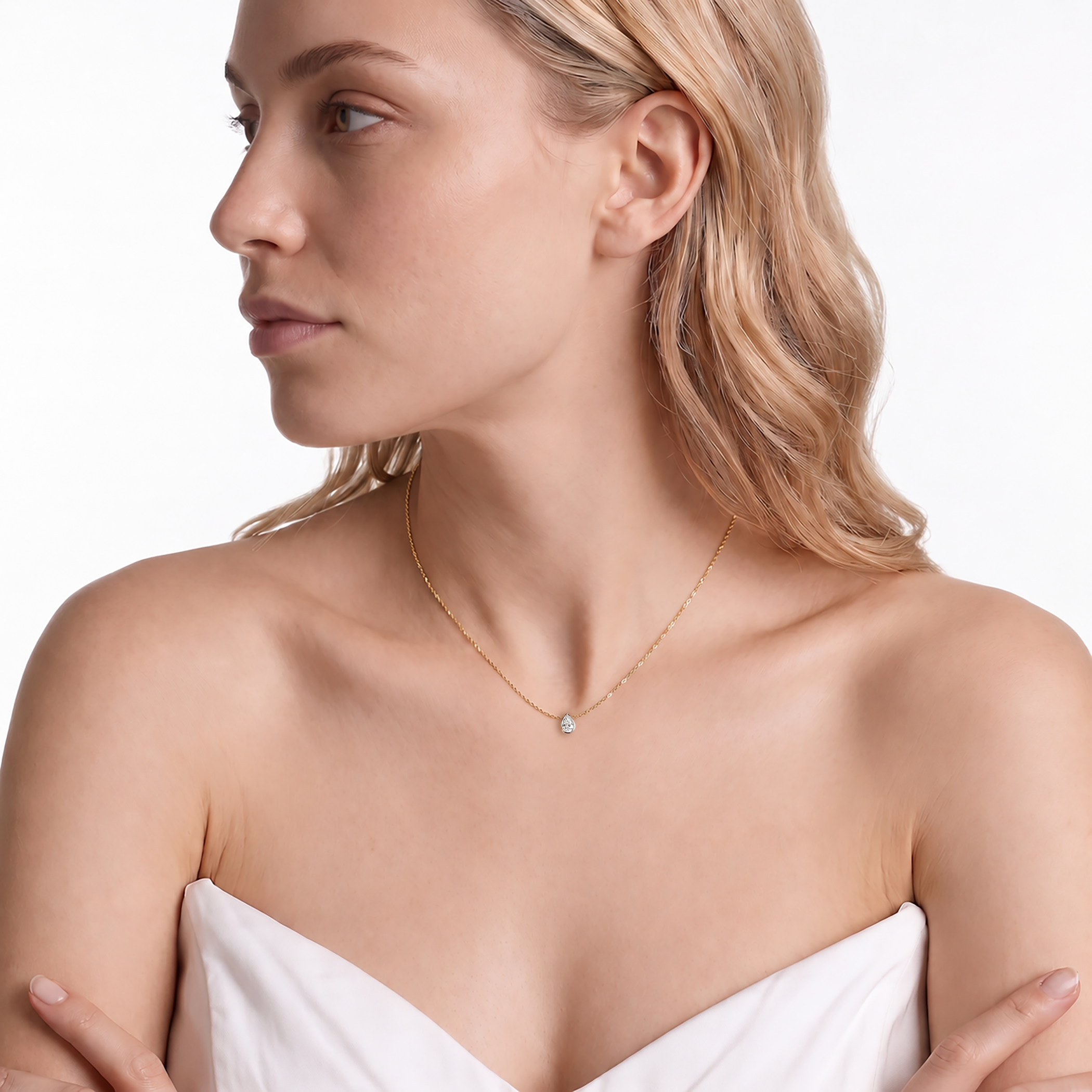 14K white gold necklace with 0.08ct white diamond 42 cm - 5