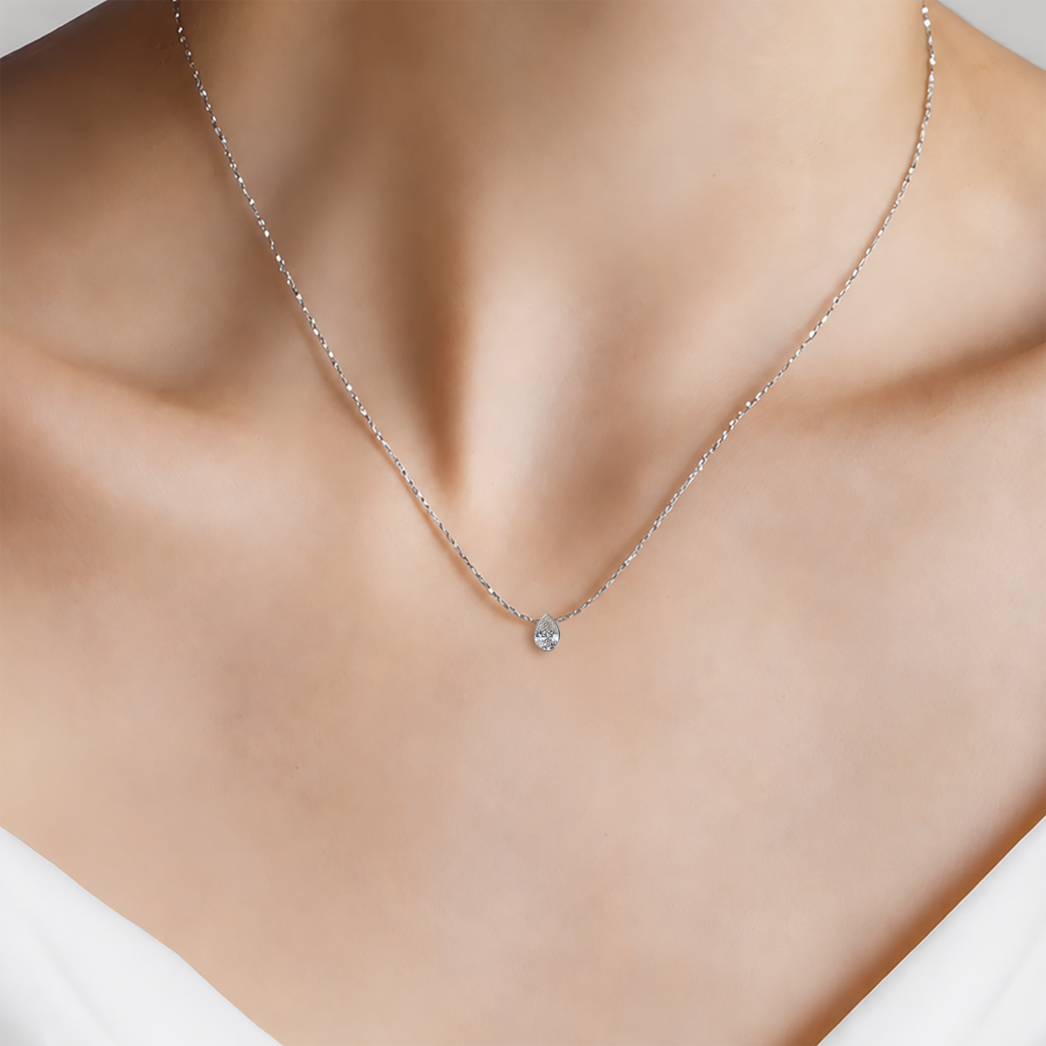 Naszyjnik z białego złota 585 z białym diamentem laboratoryjnym 1ct 42 cm - 5