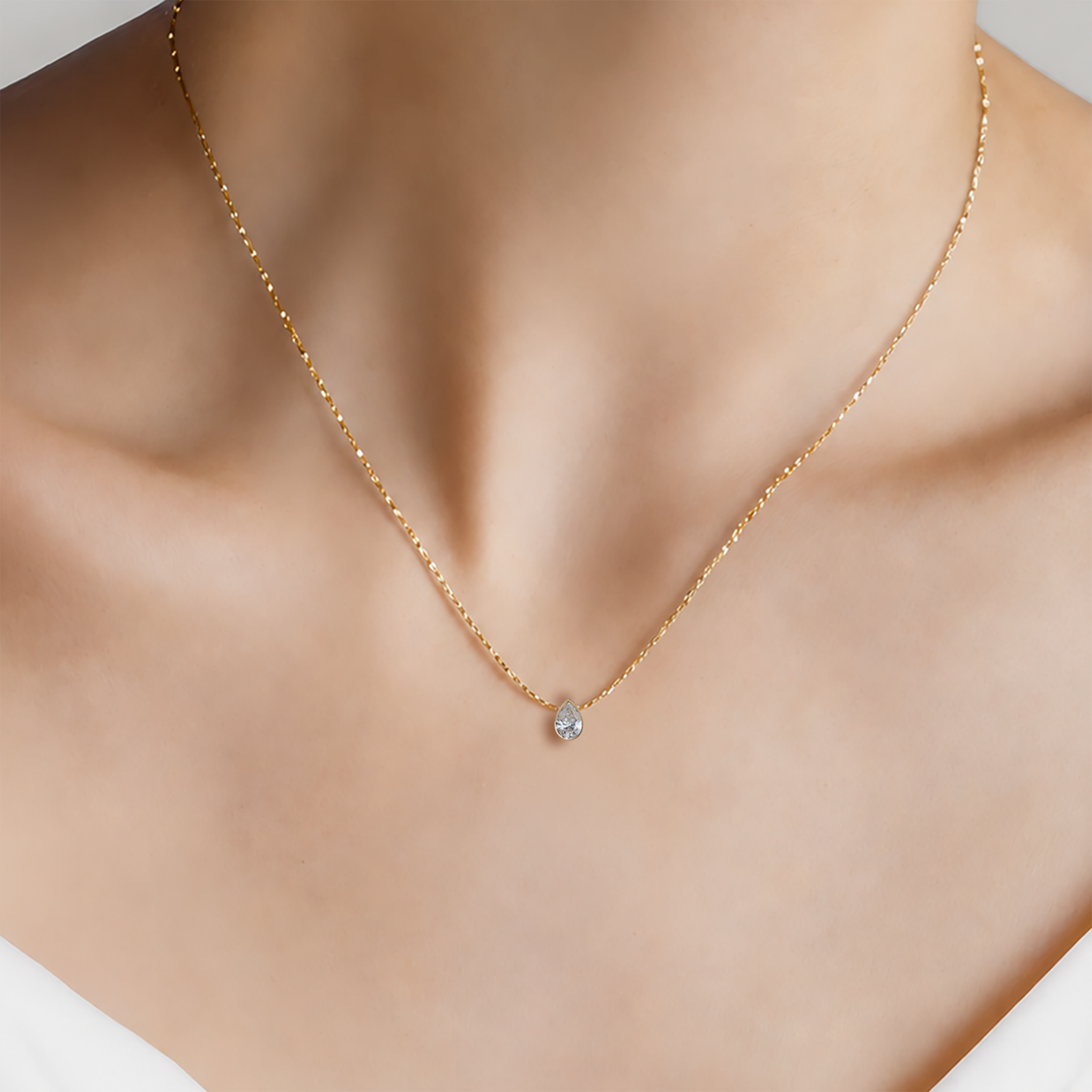 14K gold necklace with 1ct lab-grown white diamond 42 cm - 5