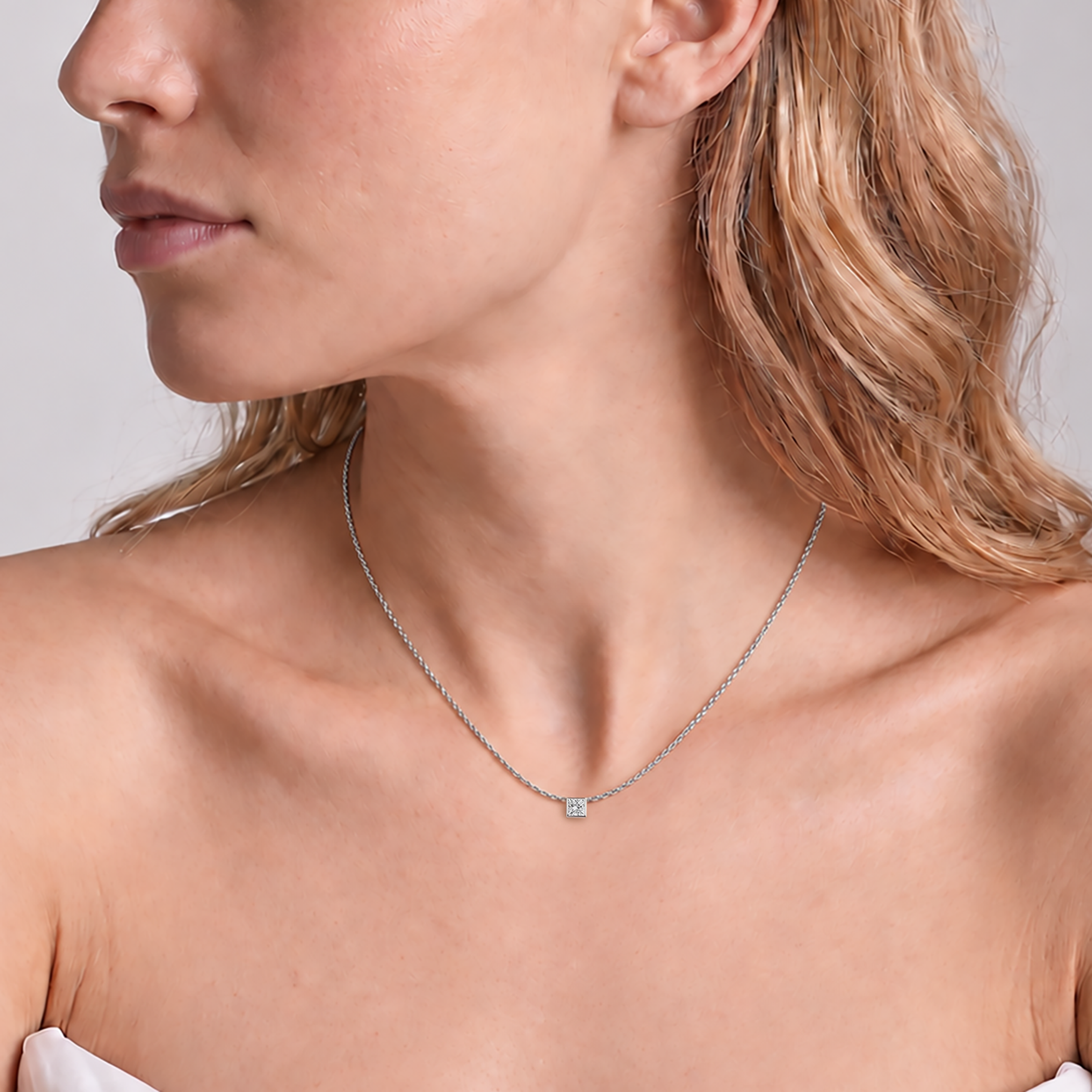 14K white gold necklace with 0.08ct white diamond 42 cm - 5