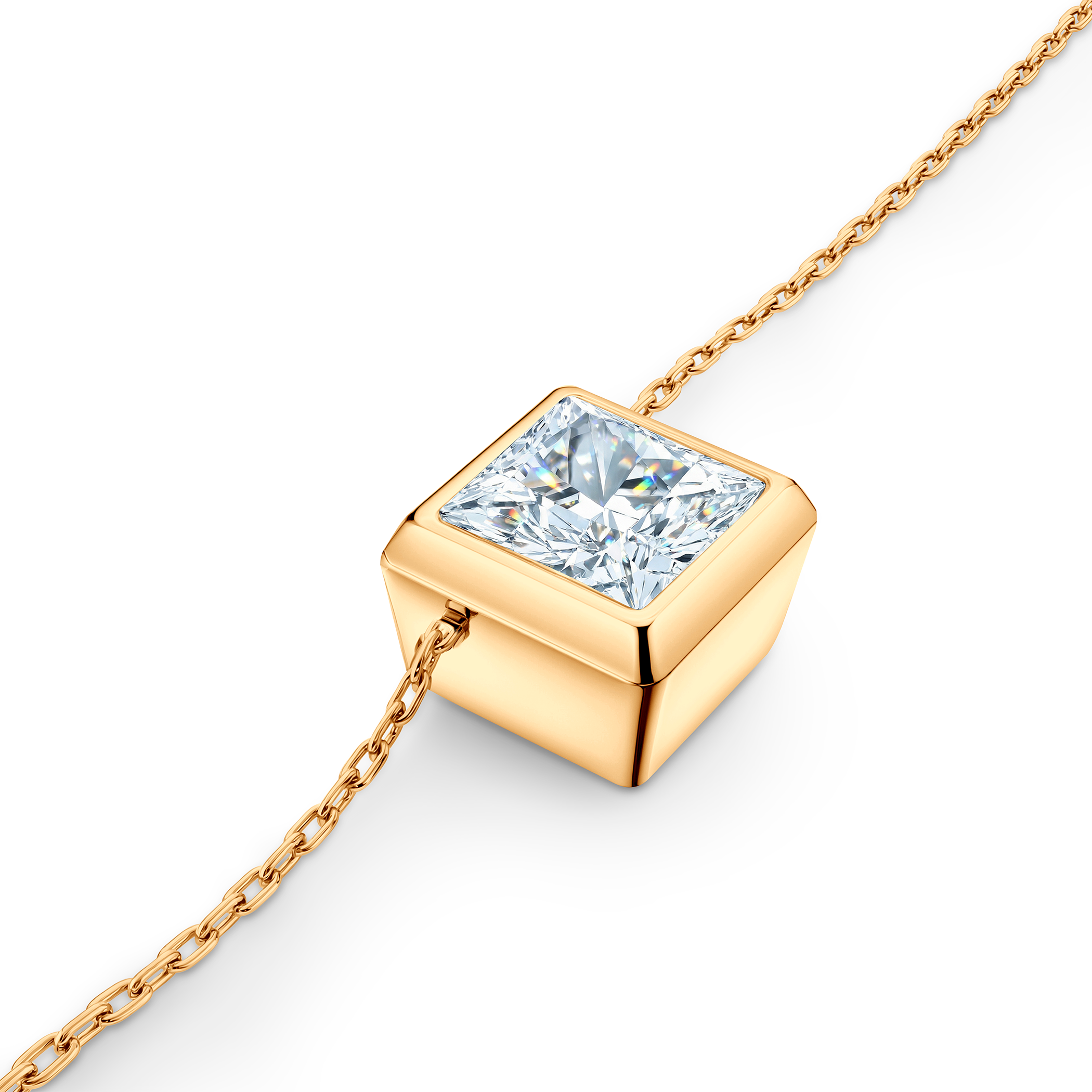 14K gold necklace with 0.08ct white diamond 42 cm - 3