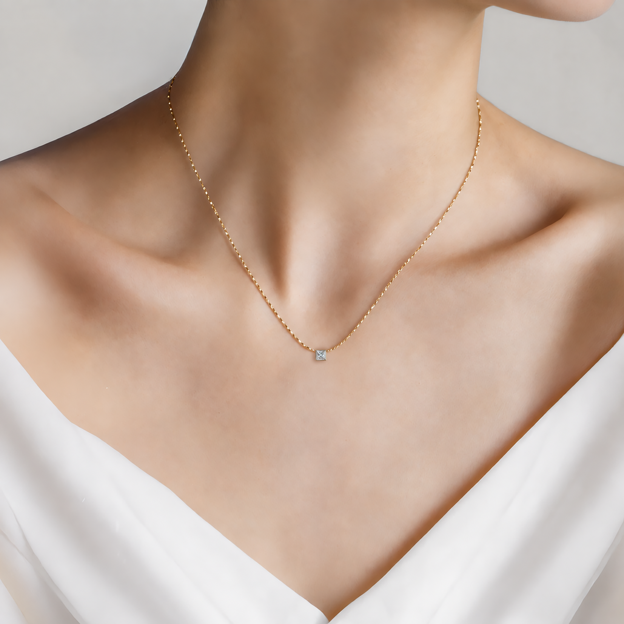 14K gold necklace with 0.08ct white diamond 42 cm - 4