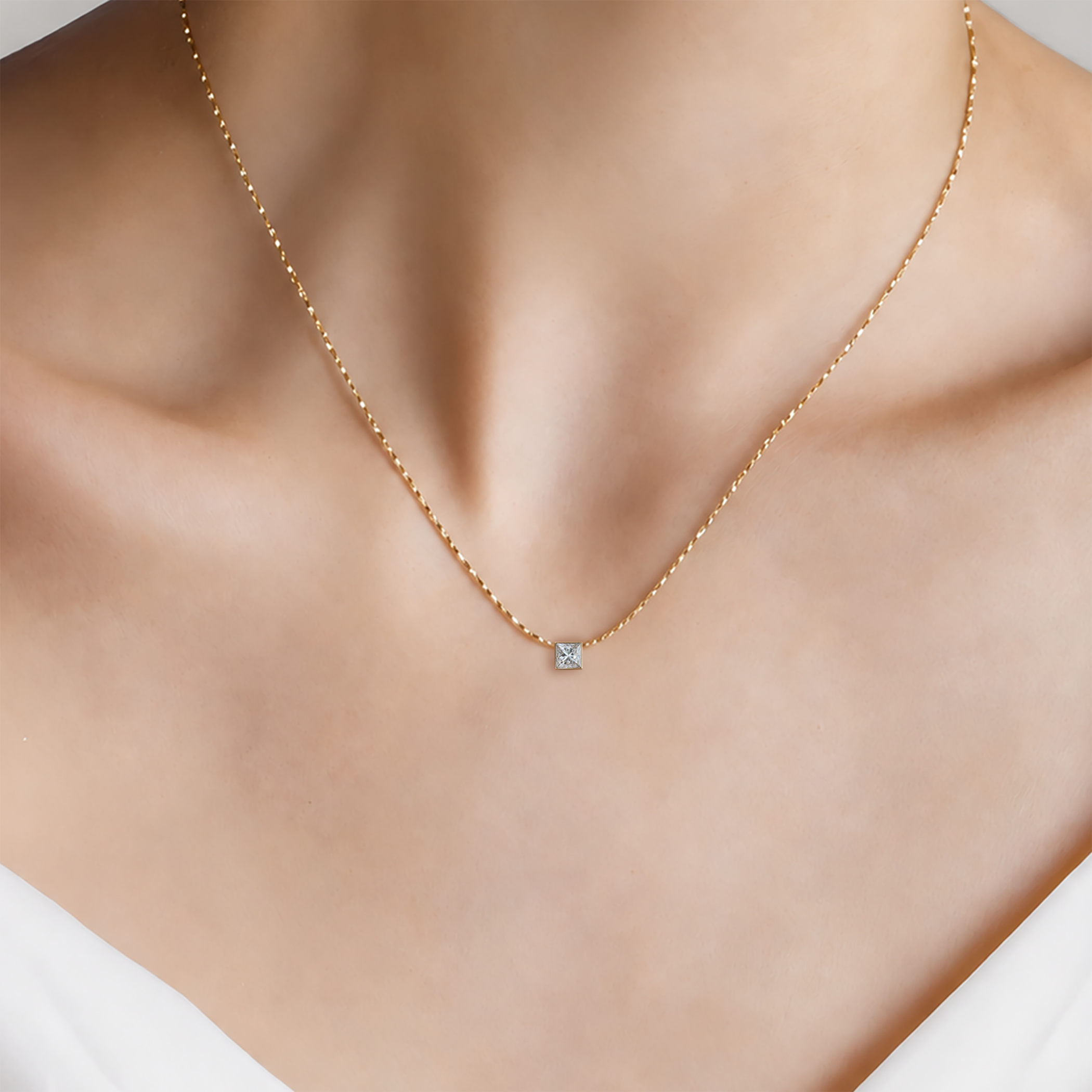 14K gold necklace with 0.08ct white diamond 42 cm - 5