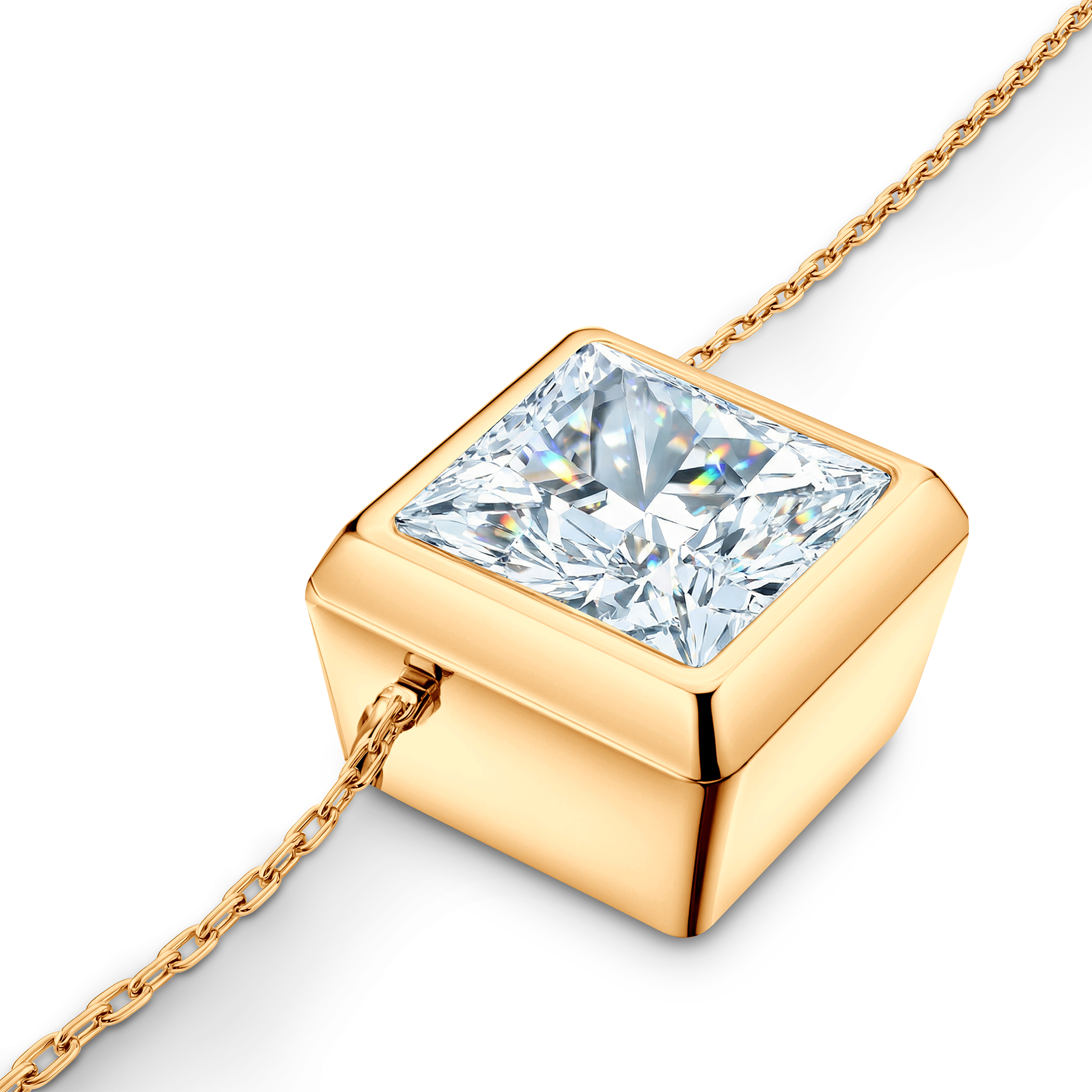 14K gold necklace with 1ct lab-grown white diamond 42 cm - 3