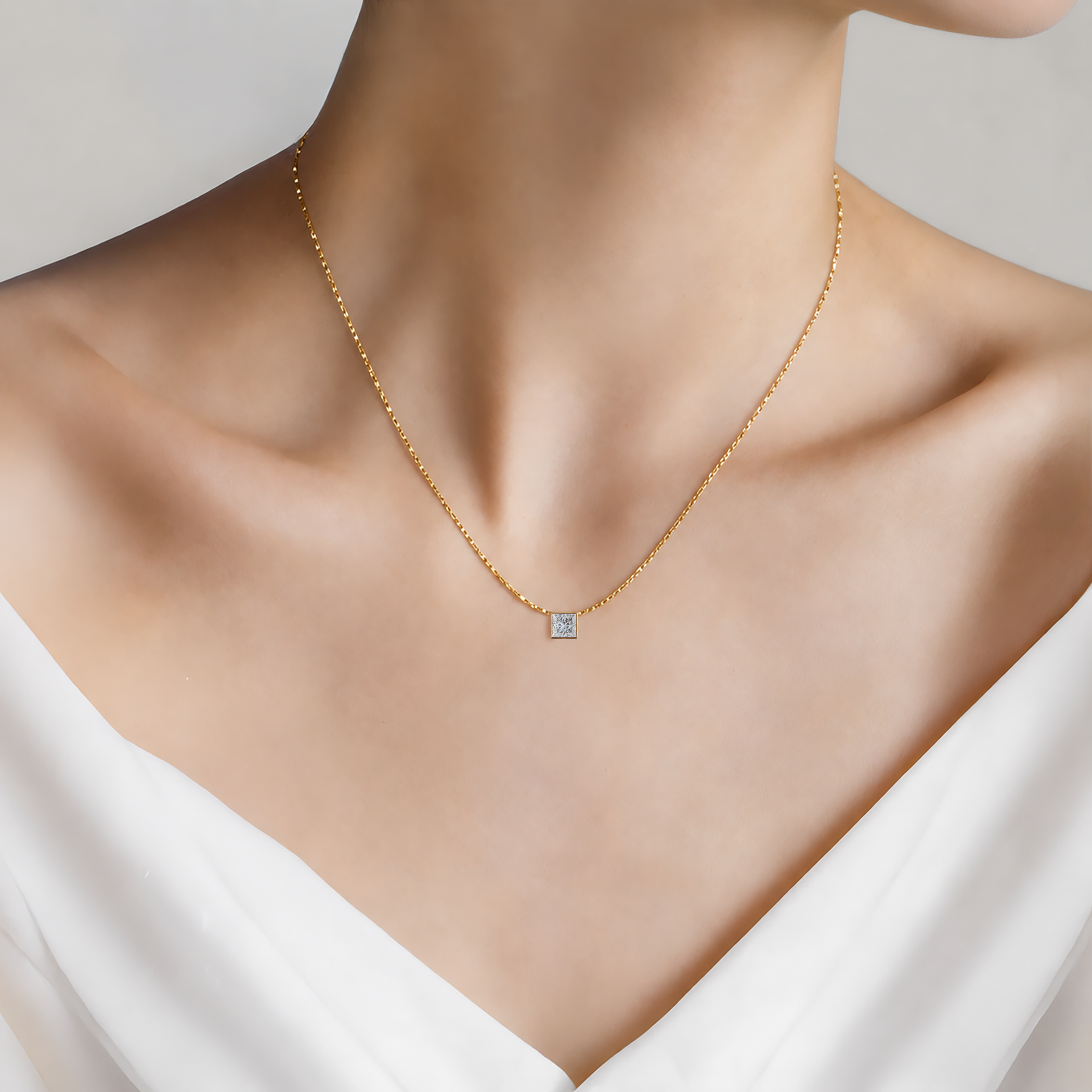 14K gold necklace with 1ct lab-grown white diamond 42 cm - 4