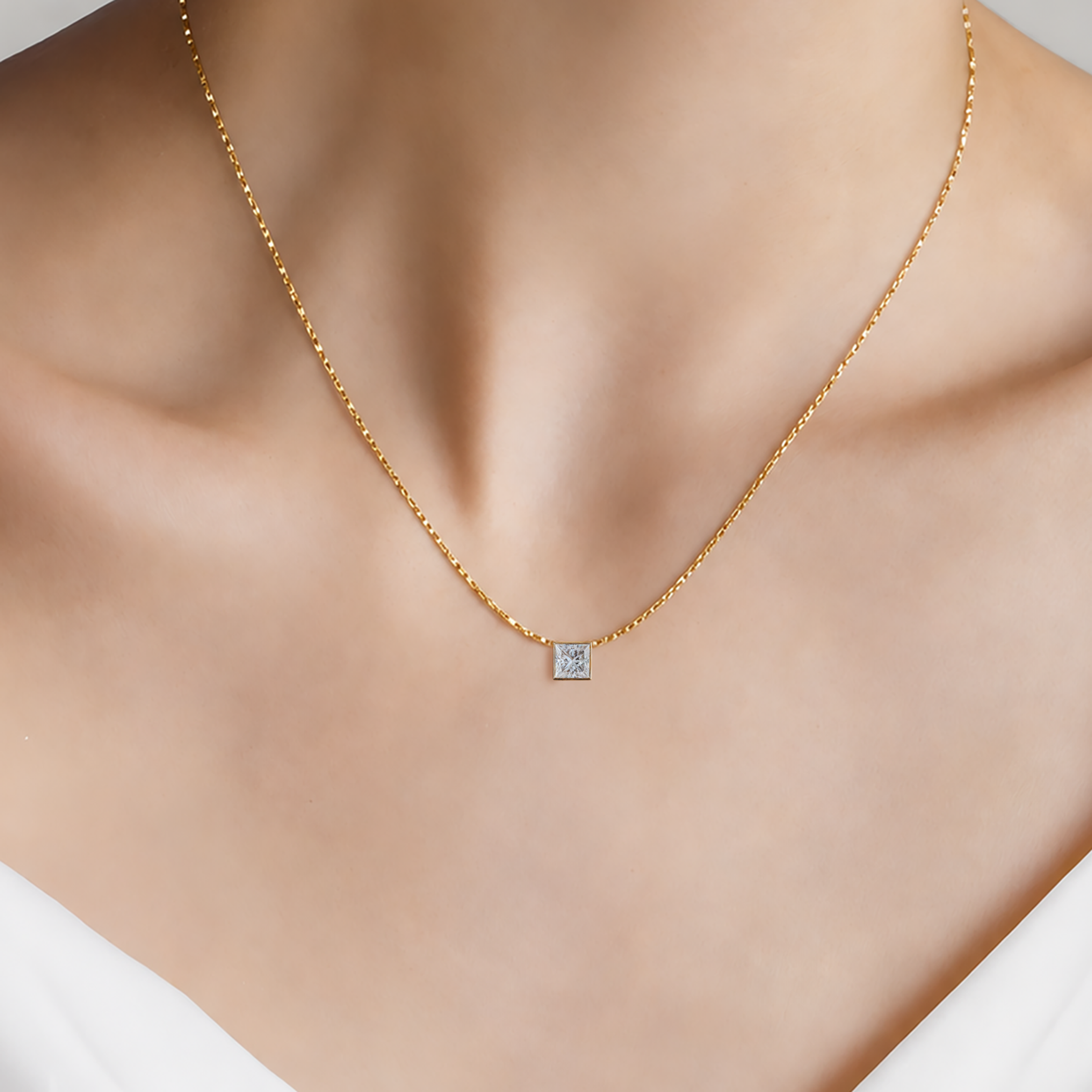 14K gold necklace with 1ct lab-grown white diamond 42 cm - 5