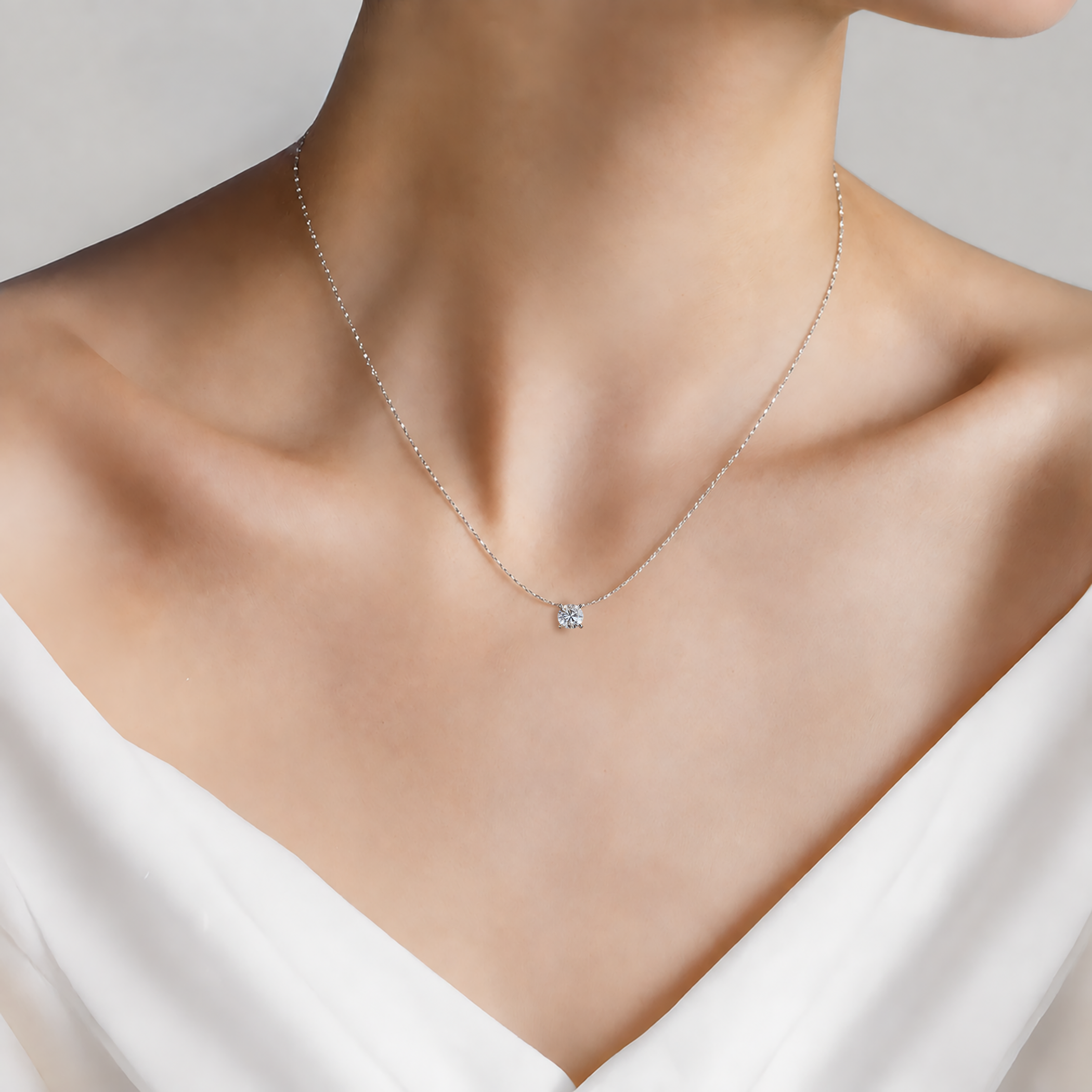 14K white gold necklace with 0.5ct lab-grown white diamond 45 cm - 3