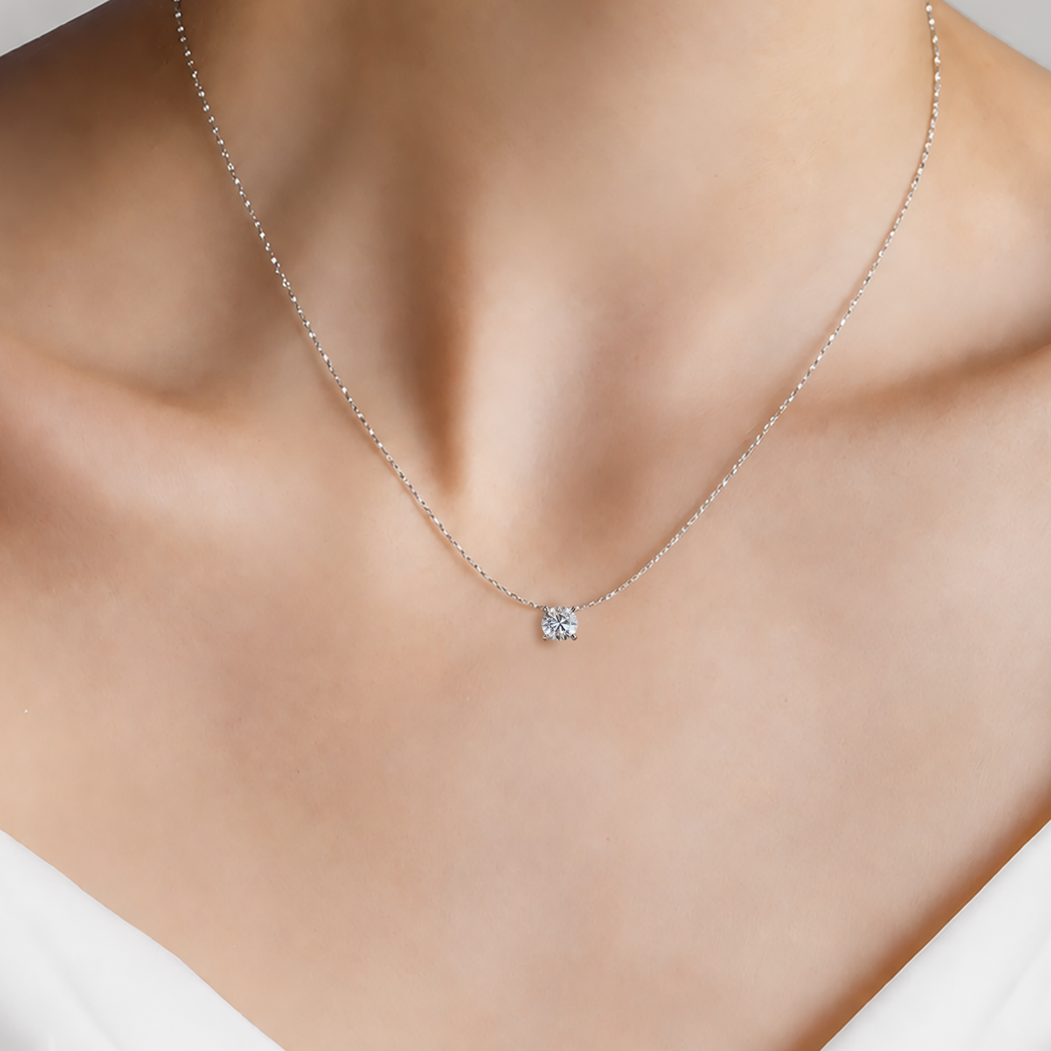 14K white gold necklace with 0.5ct lab-grown white diamond 45 cm - 4