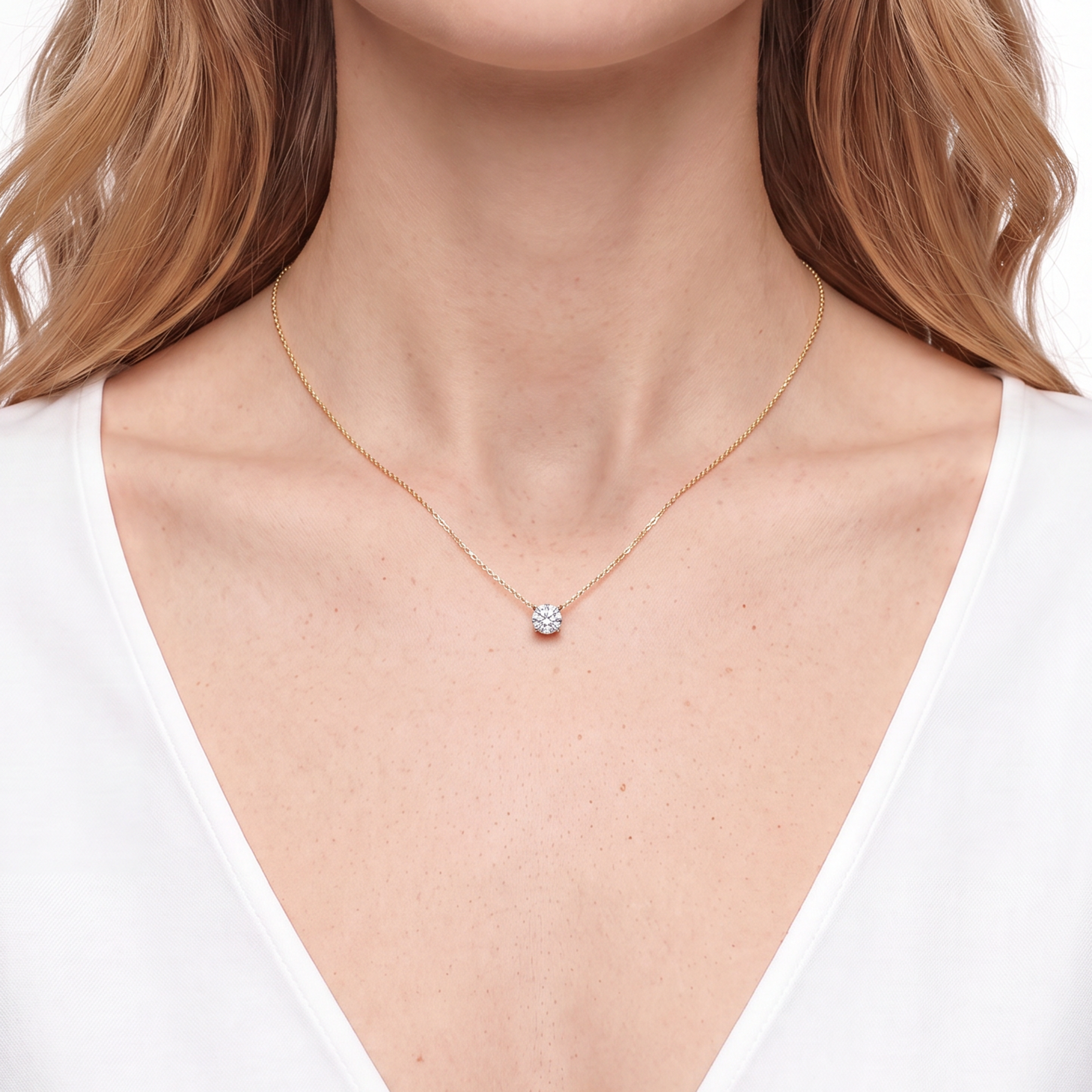 14K gold necklace with 0.5ct lab-grown white diamond 45 cm - 4