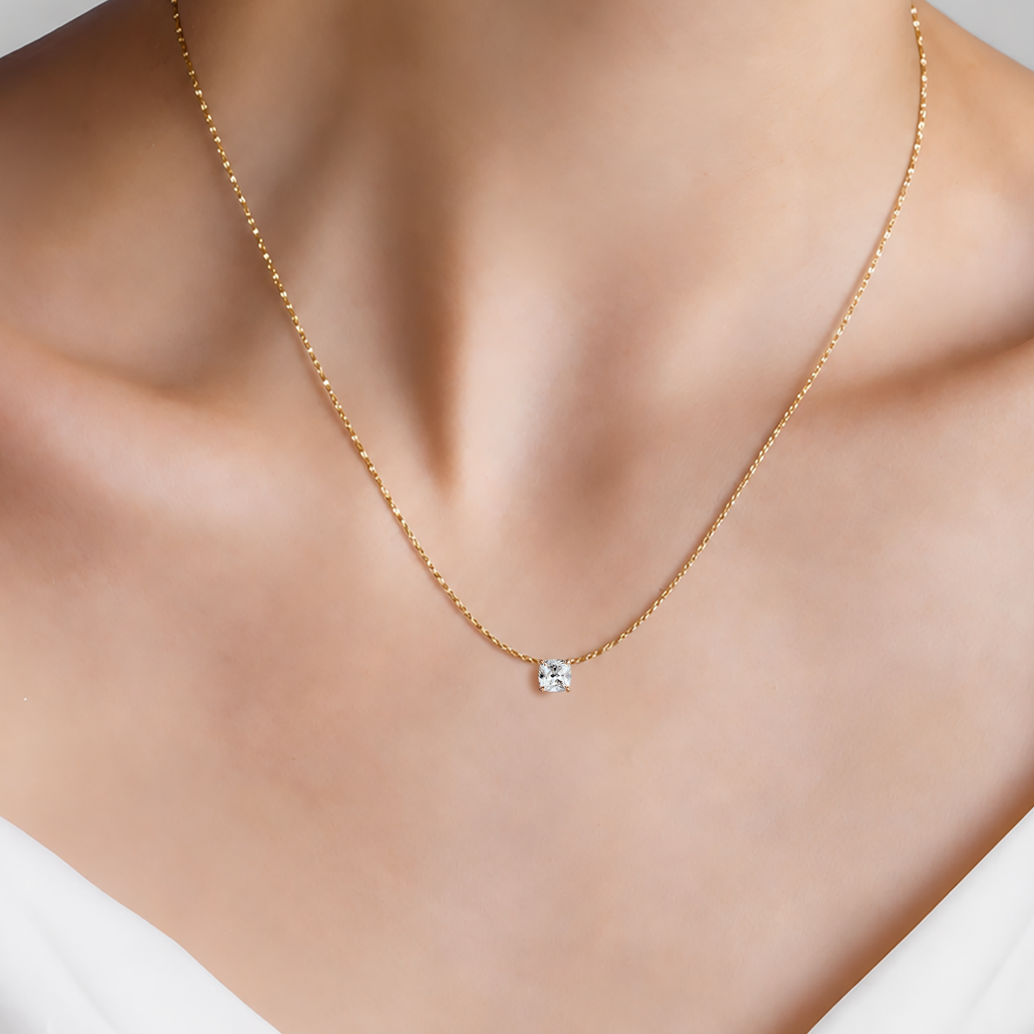 Naszyjnik złoty 585 z białym diamentem laboratoryjnym 0.5ct w szlifie poduszkowym 48 cm - 4