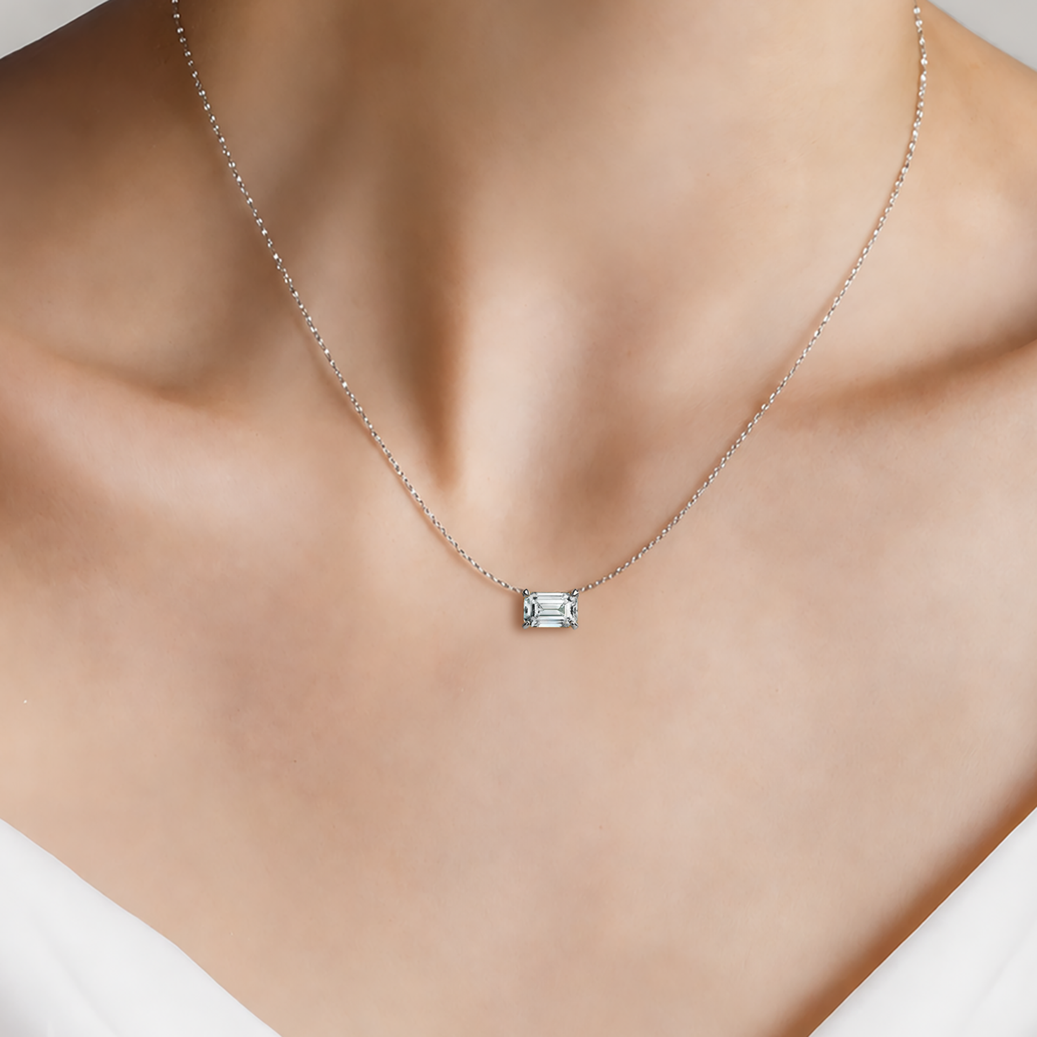 Naszyjnik z białego złota 585 z białym diamentem laboratoryjnym 0.5ct w szlifie szmaragdowym 48 cm - 4