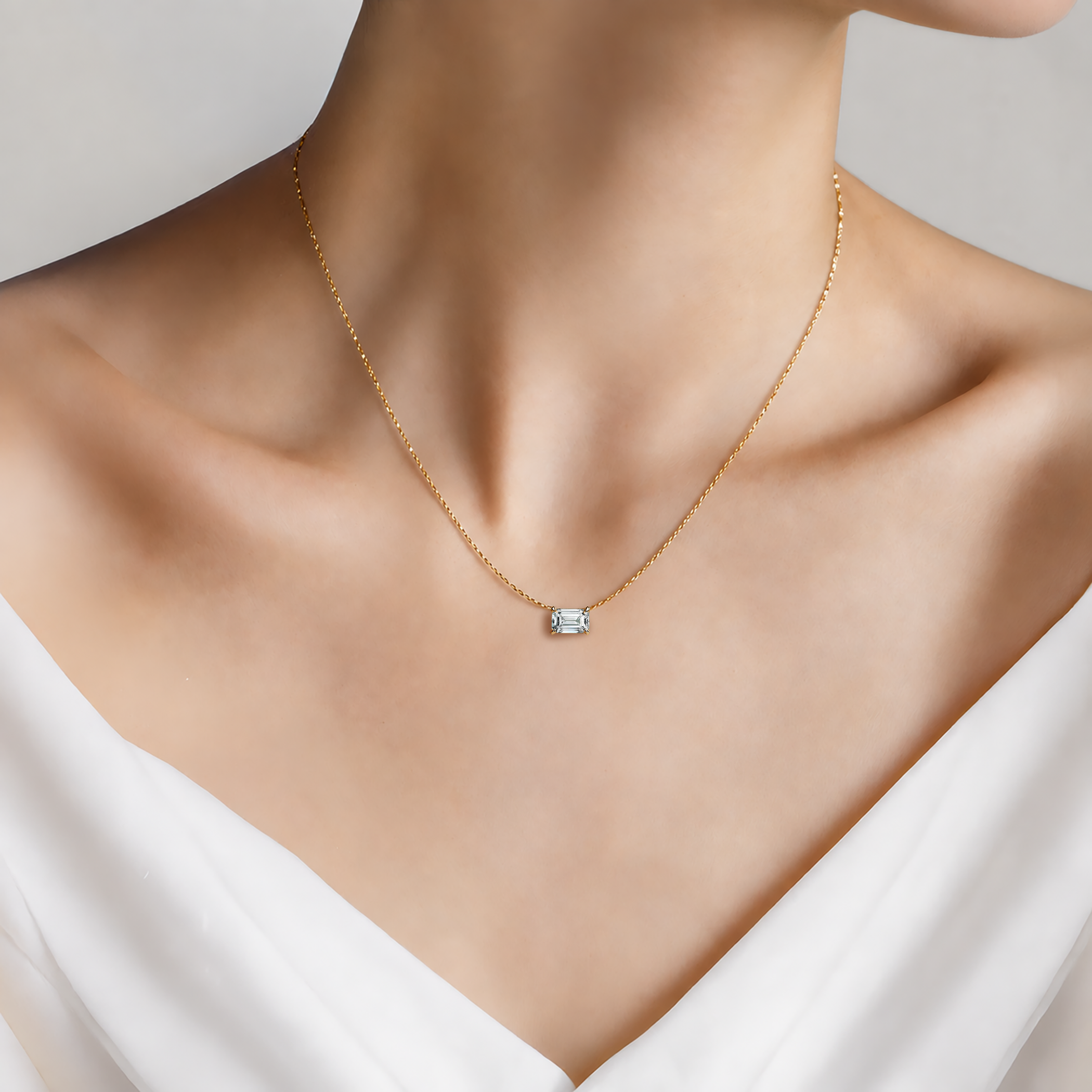 Naszyjnik złoty 585 z białym diamentem laboratoryjnym 0.5ct w szlifie szmaragdowym 48 cm - 3