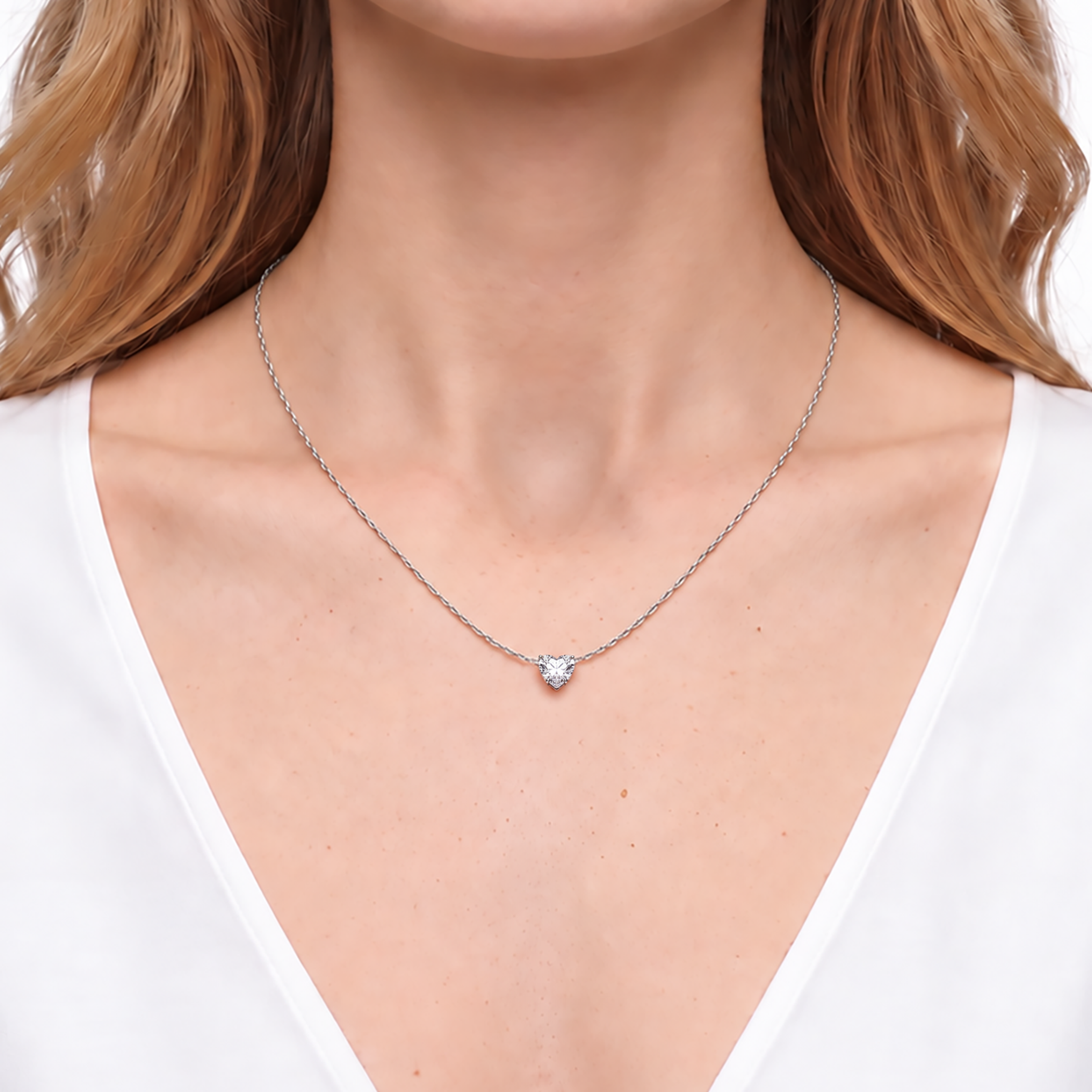 Naszyjnik z białego złota 585 z białym diamentem laboratoryjnym 0.5ct w szlifie serce 48 cm - 3