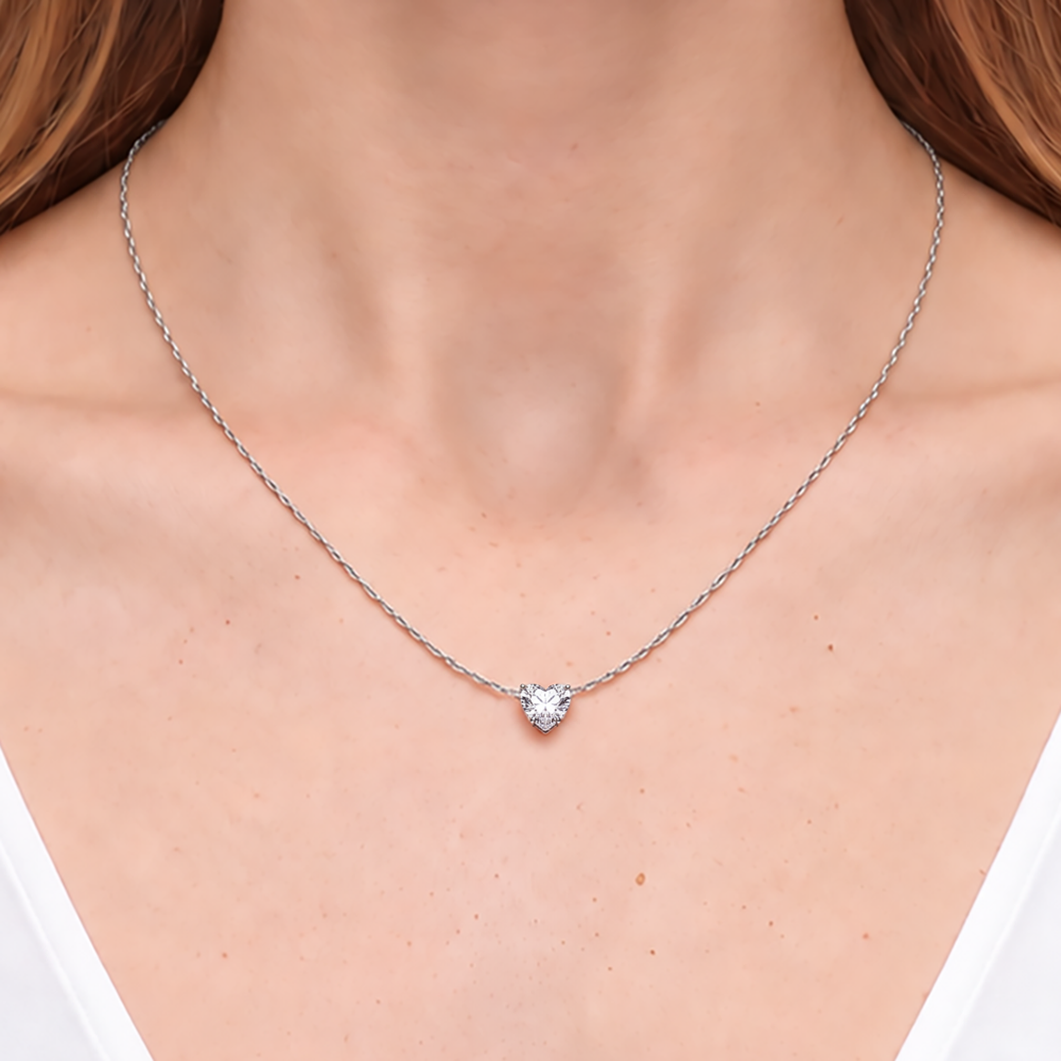 Naszyjnik z białego złota 585 z białym diamentem laboratoryjnym 0.5ct w szlifie serce 48 cm - 4